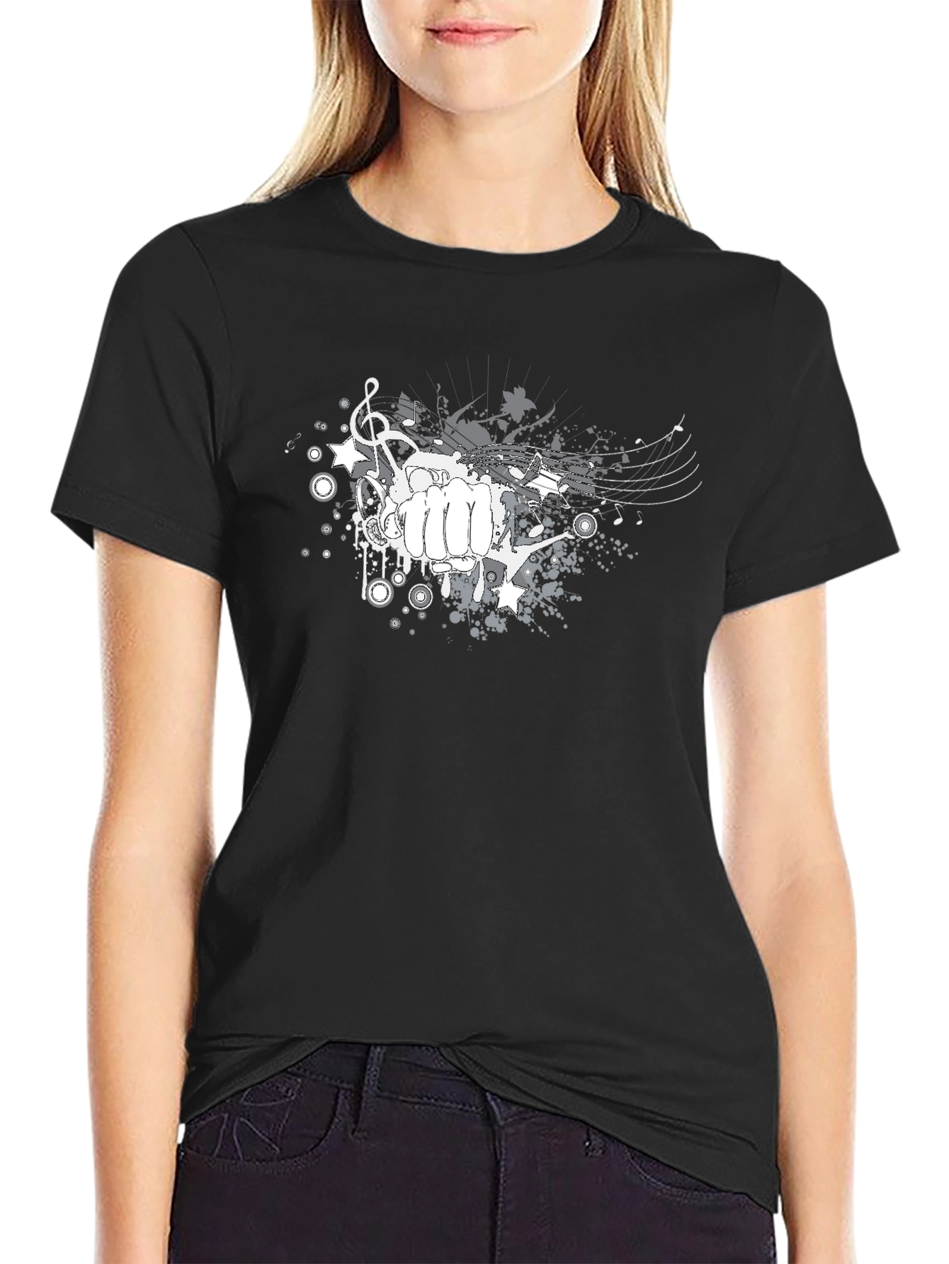 Abstract Fist Music Graphic Tee - Casual Comfort