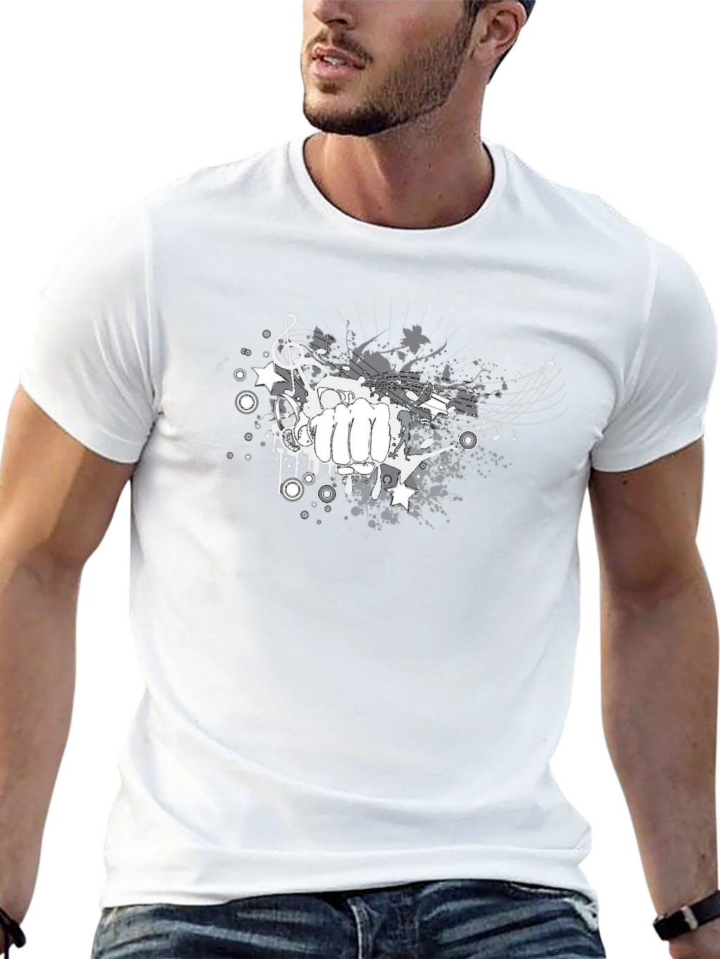 Abstract Fist Music Graphic Tee - Casual Comfort