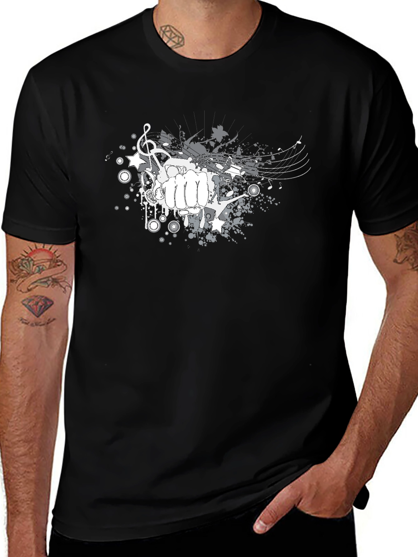 Abstract Fist Music Graphic Tee - Casual Comfort