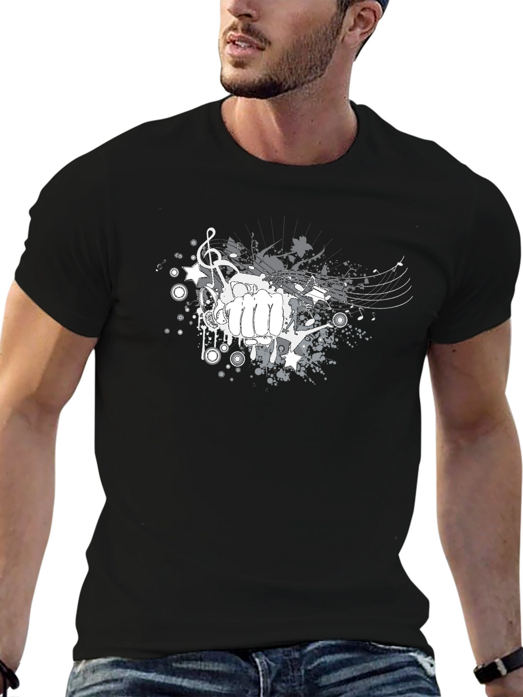 Abstract Fist Music Graphic Tee - Casual Comfort