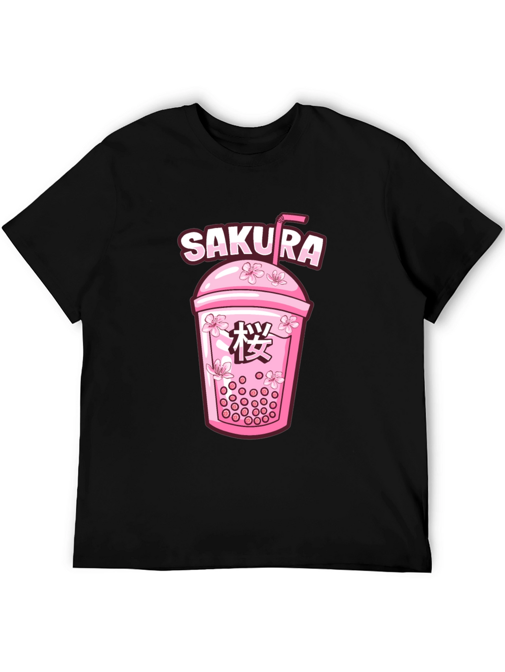 Sakura Boba Tea Graphic Tee - Unisex Black T-Shirt