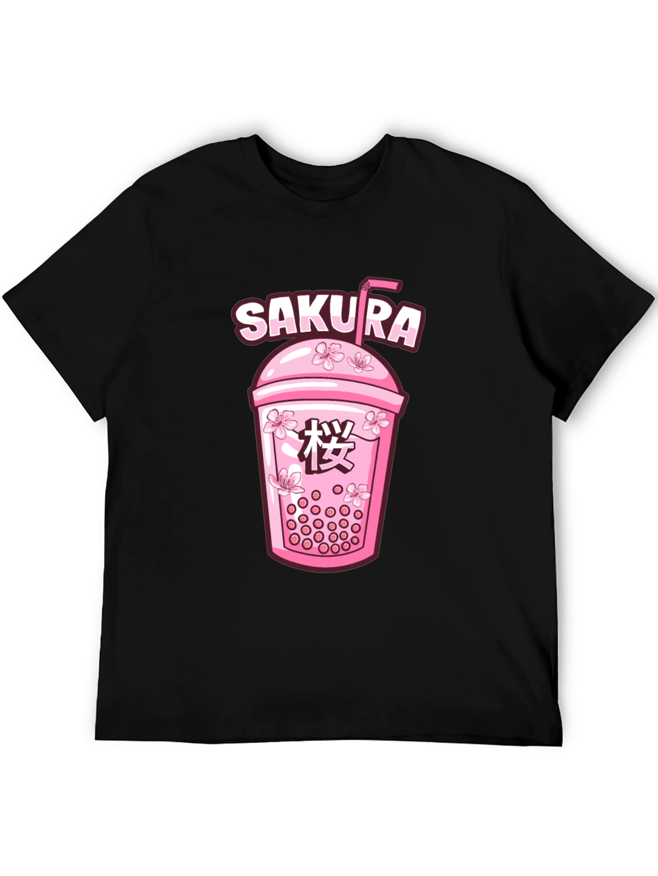 Sakura Boba Tea Graphic Tee - Unisex Black T-Shirt