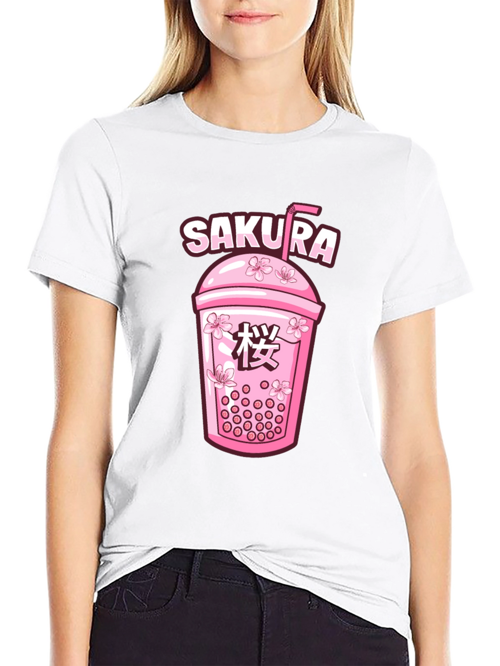 Sakura Boba Tea Graphic Tee - Unisex Black T-Shirt