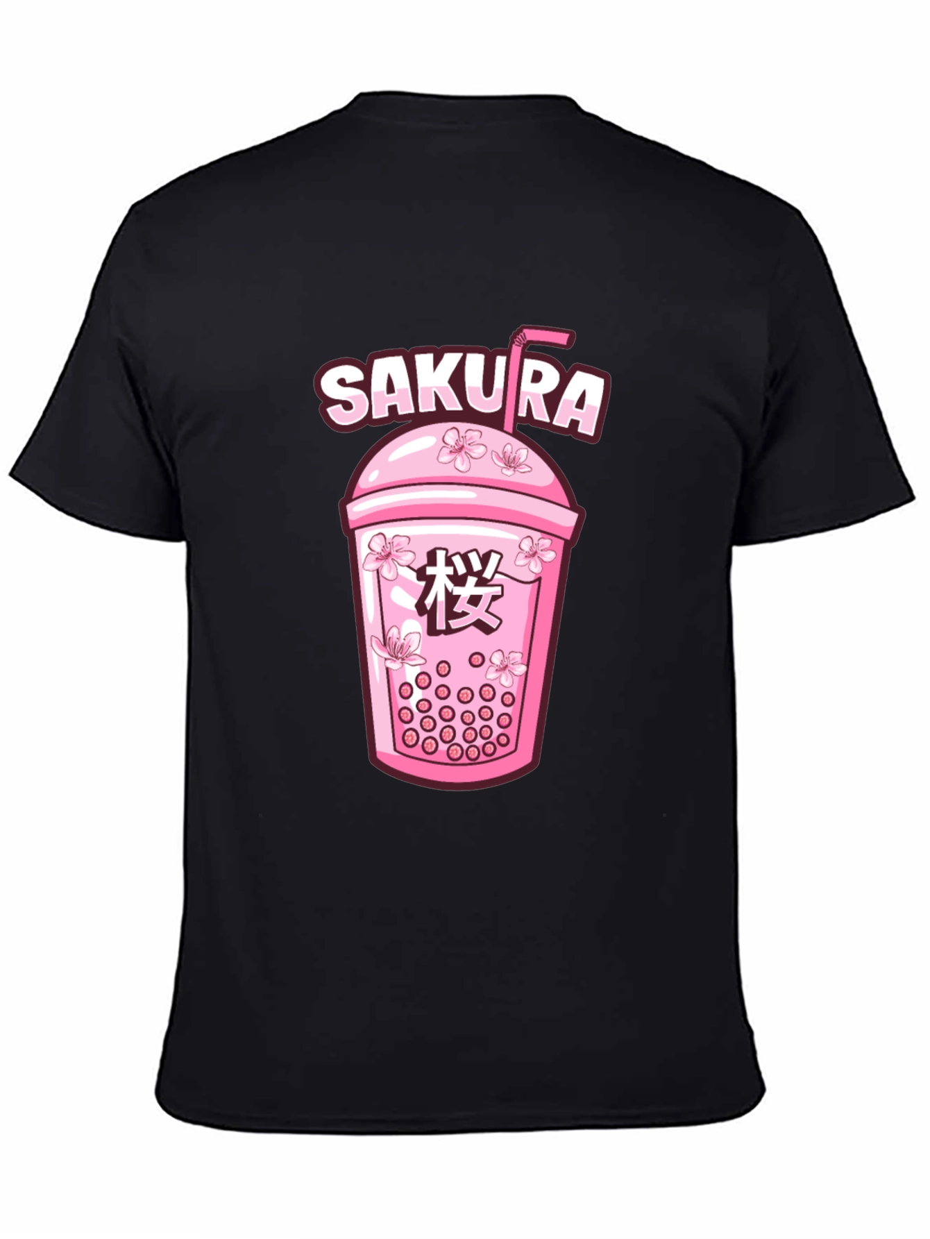 Sakura Boba Tea Graphic Tee - Unisex Black T-Shirt