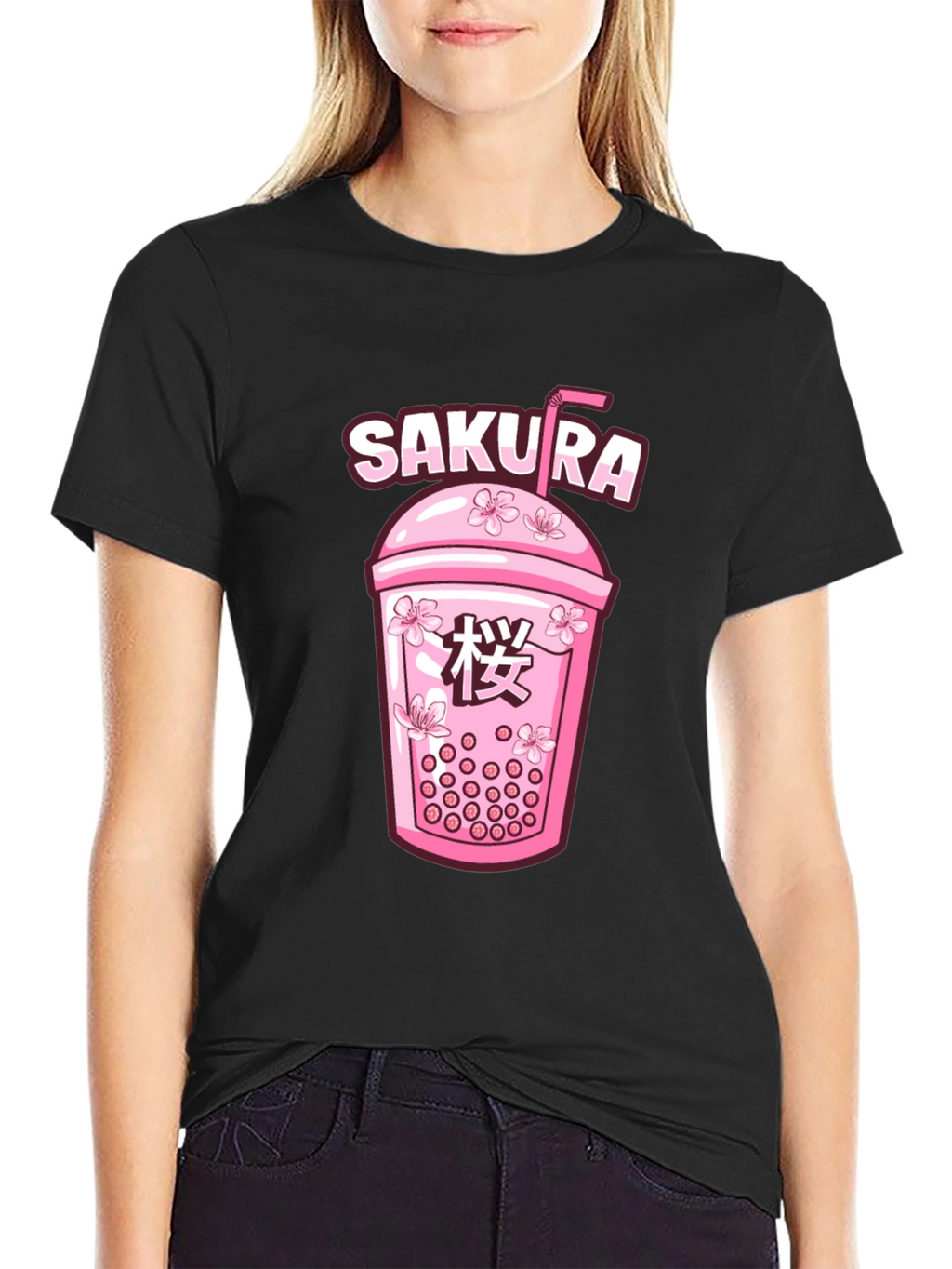 Sakura Boba Tea Graphic Tee - Unisex Black T-Shirt