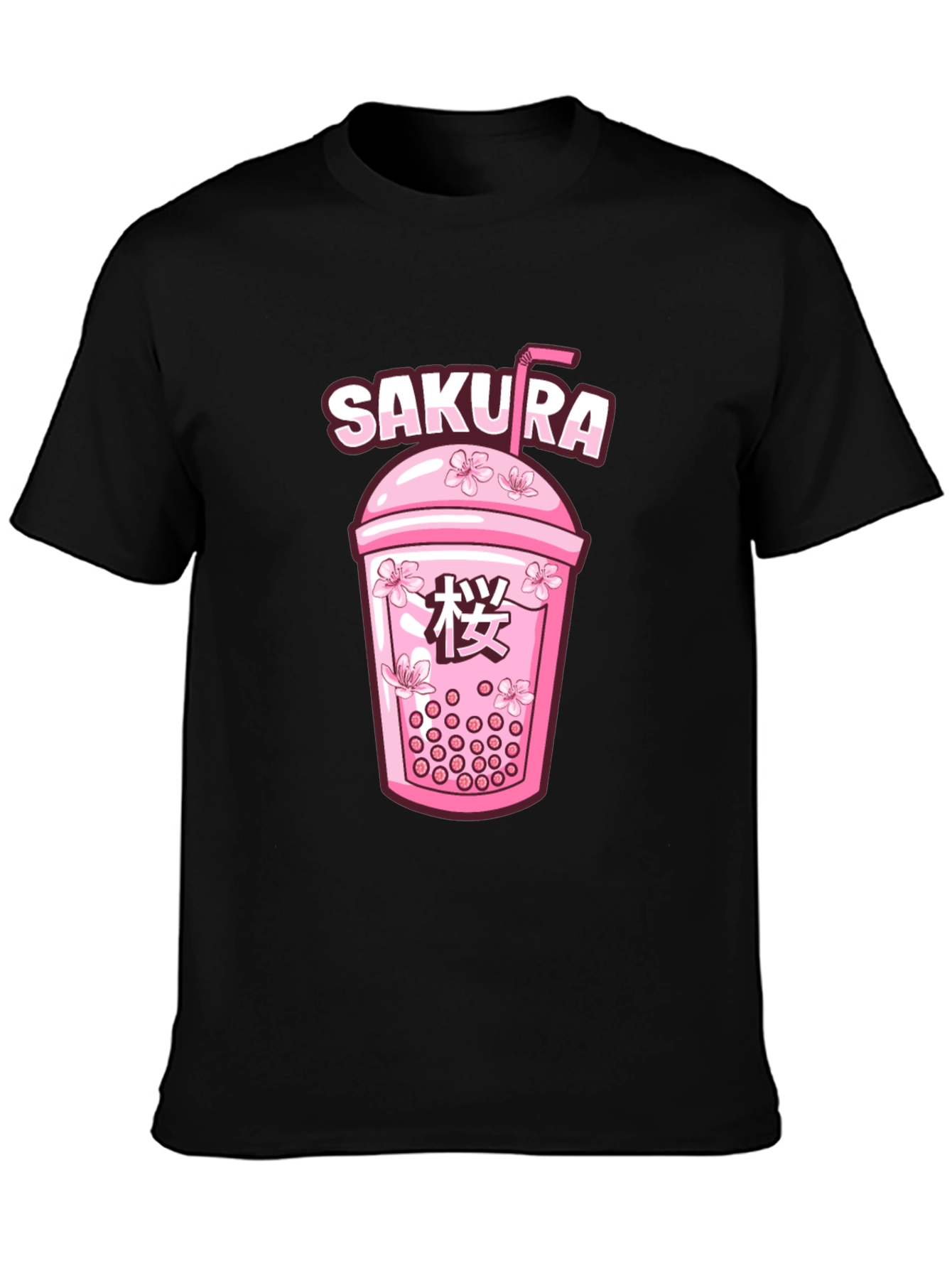 Sakura Boba Tea Graphic Tee - Unisex Black T-Shirt