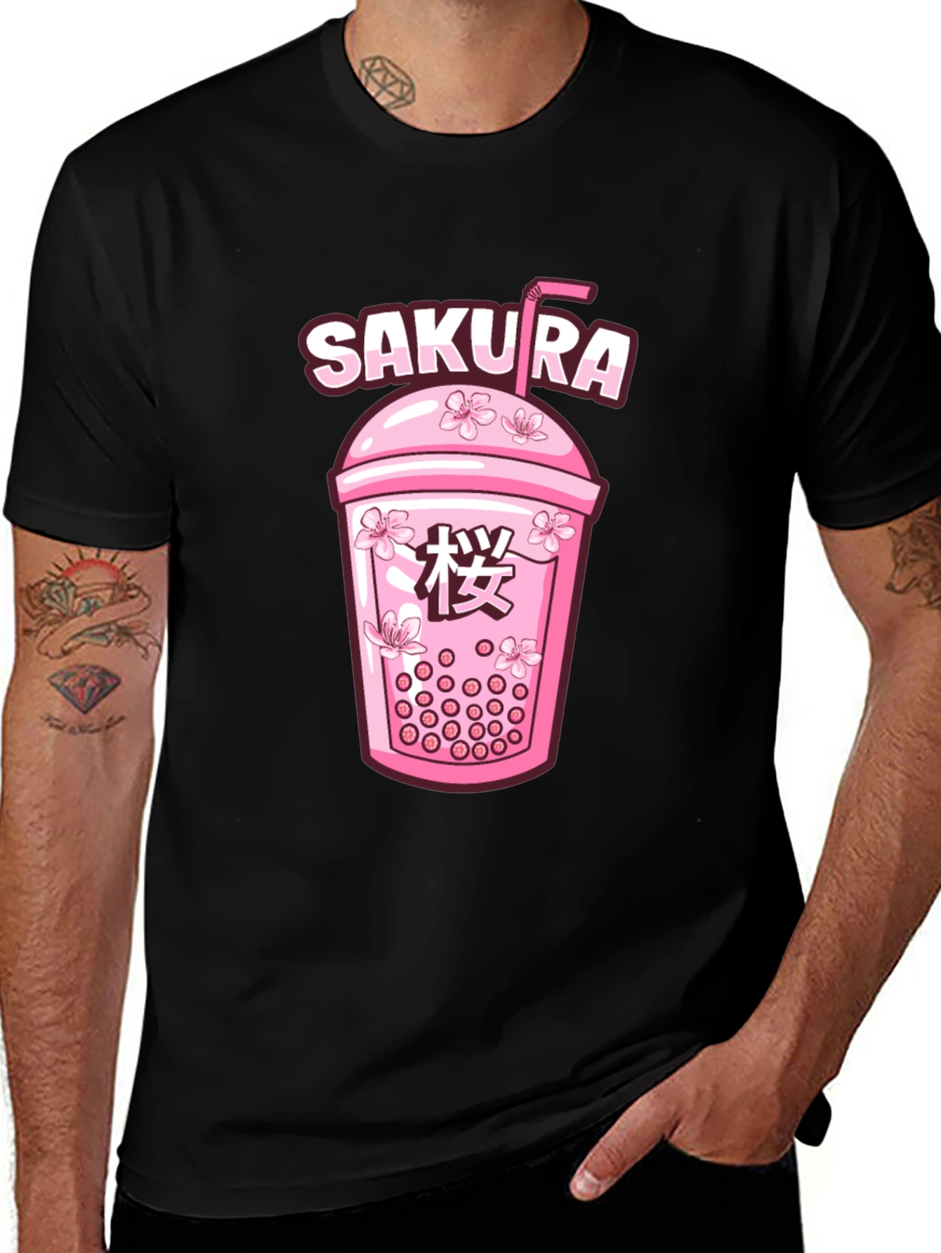 Sakura Boba Tea Graphic Tee - Unisex Black T-Shirt