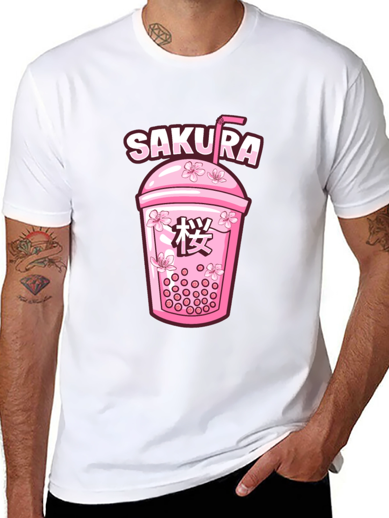 Sakura Boba Tea Graphic Tee - Unisex Black T-Shirt