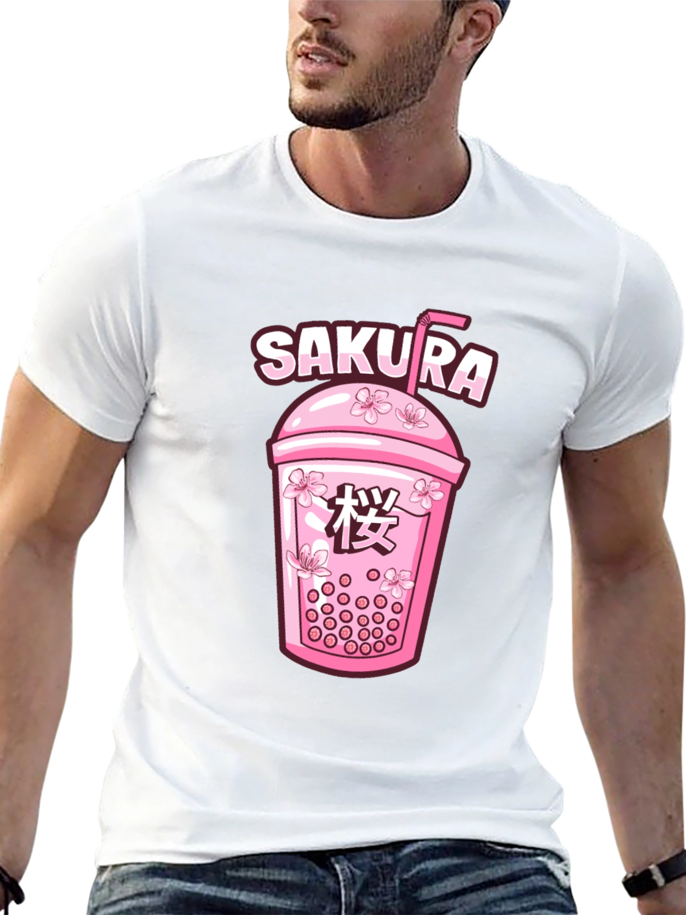 Sakura Boba Tea Graphic Tee - Unisex Black T-Shirt