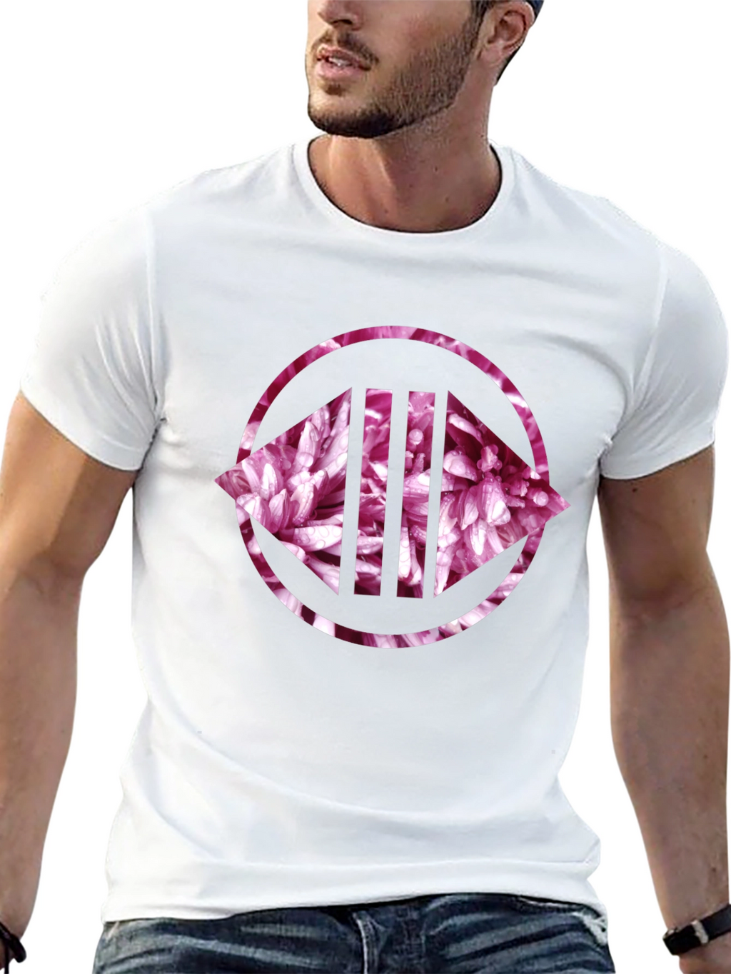 Floral Circle Graphic Print Black Tee