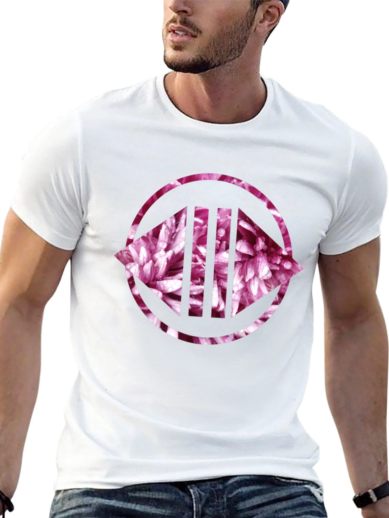 Floral Circle Graphic Print Black Tee