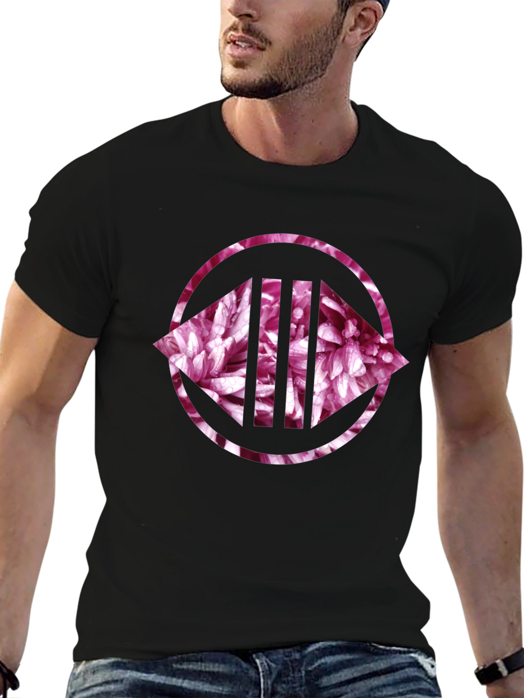 Floral Circle Graphic Print Black Tee