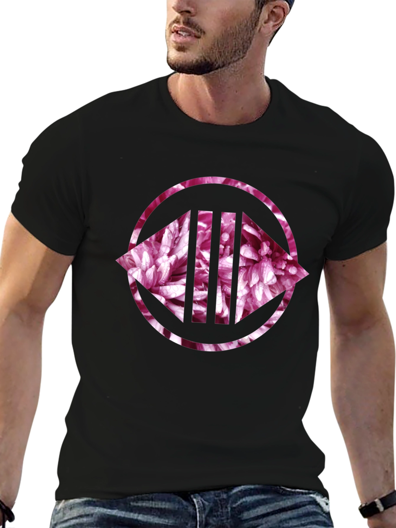 Floral Circle Graphic Print Black Tee