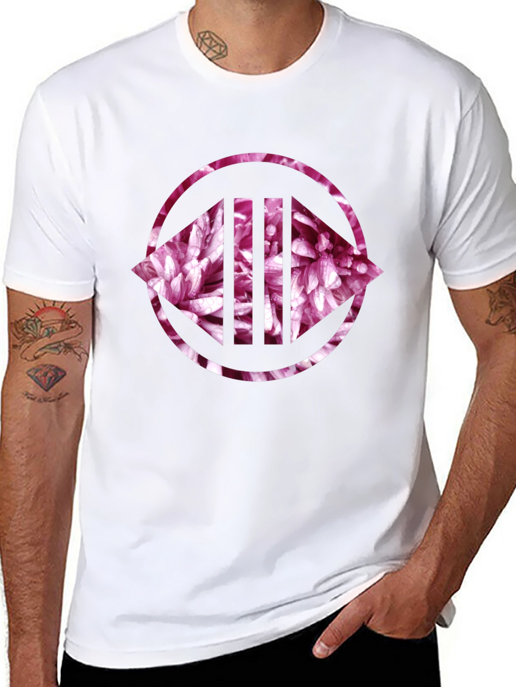 Floral Circle Graphic Print Black Tee