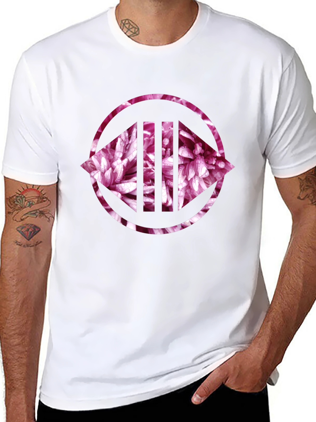 Floral Circle Graphic Print Black Tee