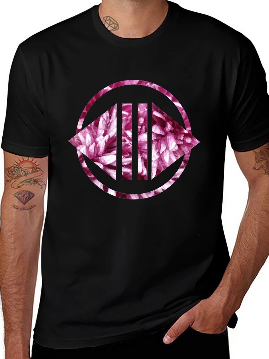 Floral Circle Graphic Print Black Tee