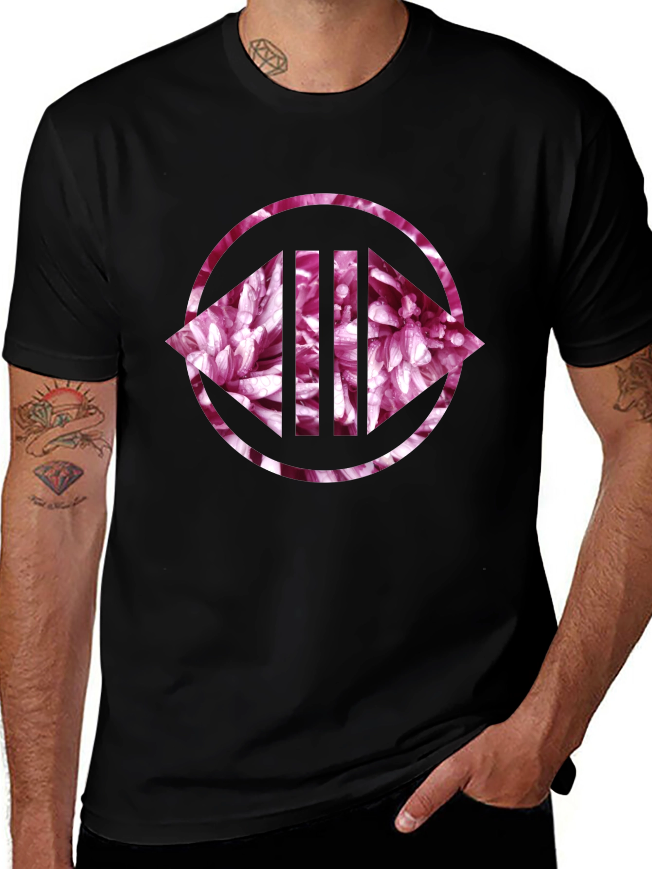 Floral Circle Graphic Print Black Tee