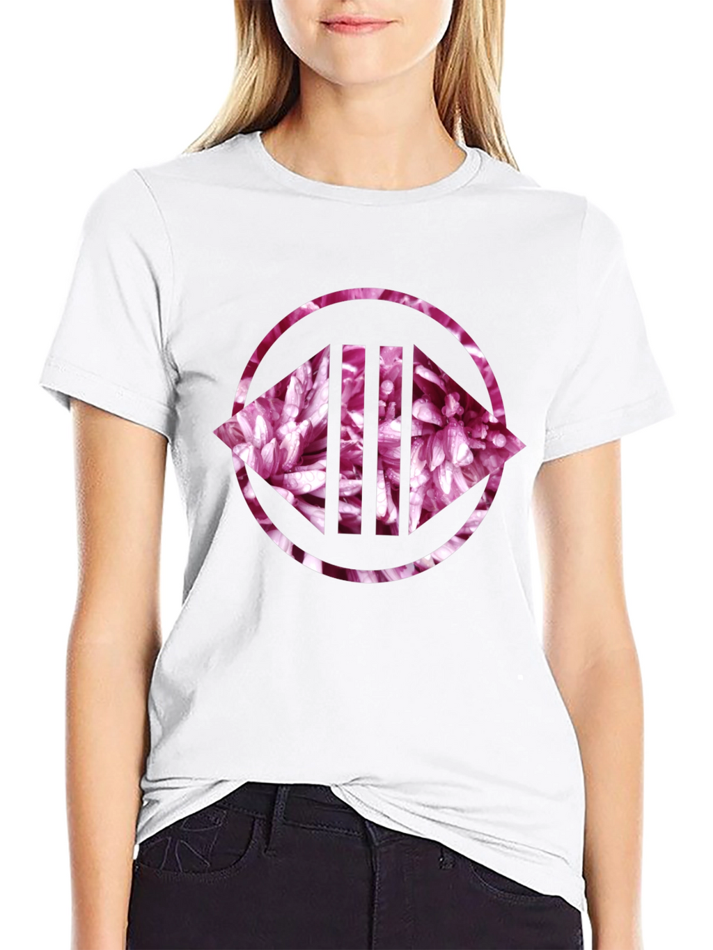 Floral Circle Graphic Print Black Tee