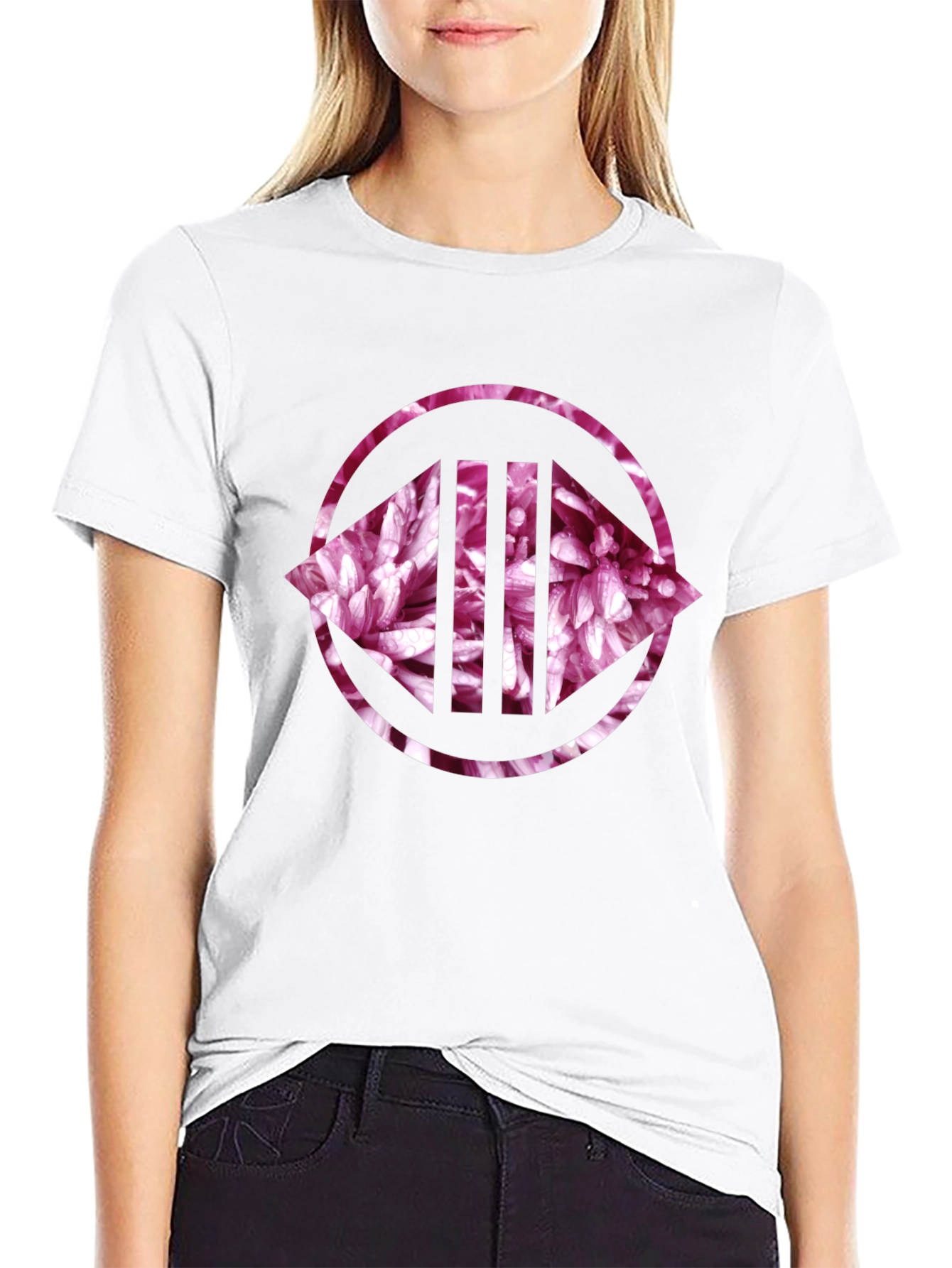 Floral Circle Graphic Print Black Tee
