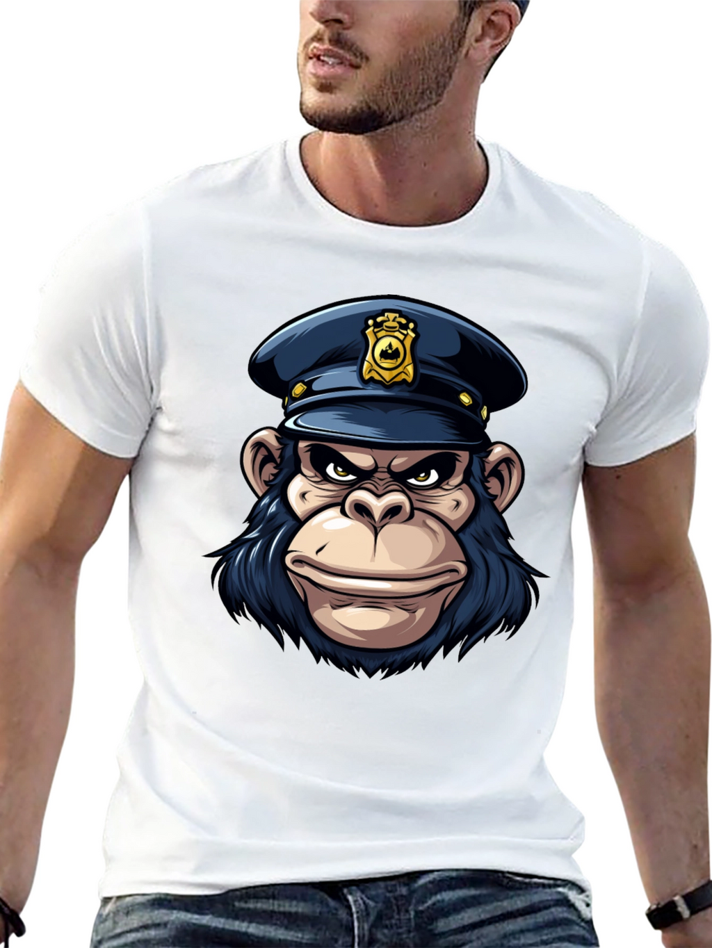 Monkey Police Cartoon Graphic T-Shirt