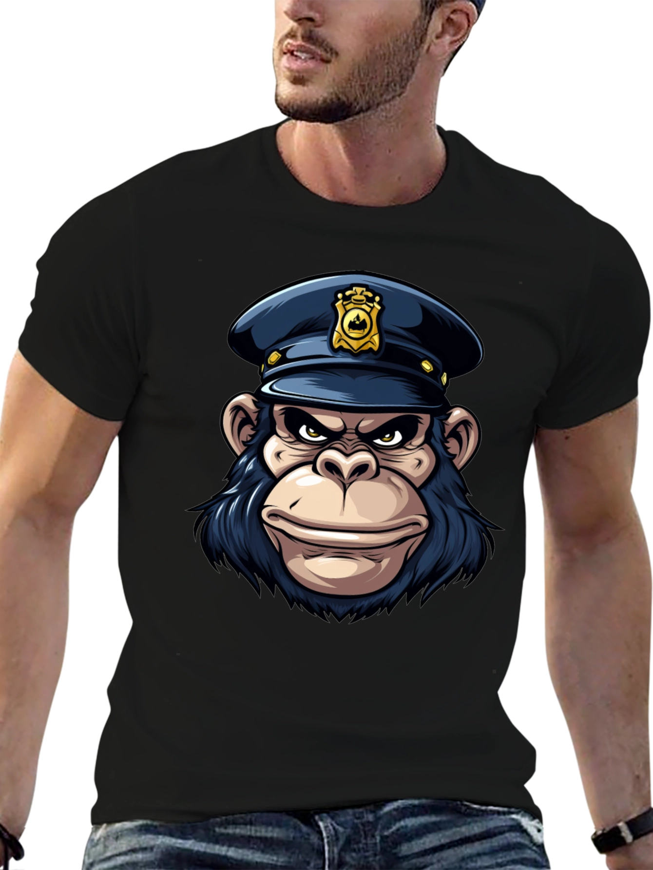 Monkey Police Cartoon Graphic T-Shirt