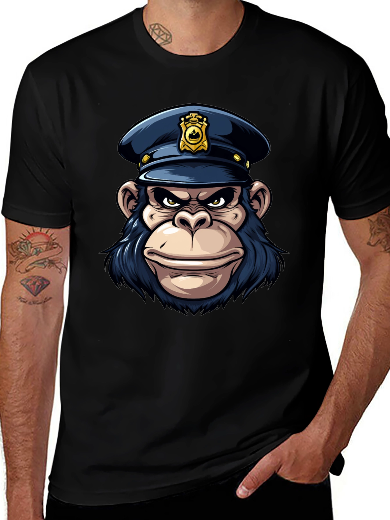 Monkey Police Cartoon Graphic T-Shirt
