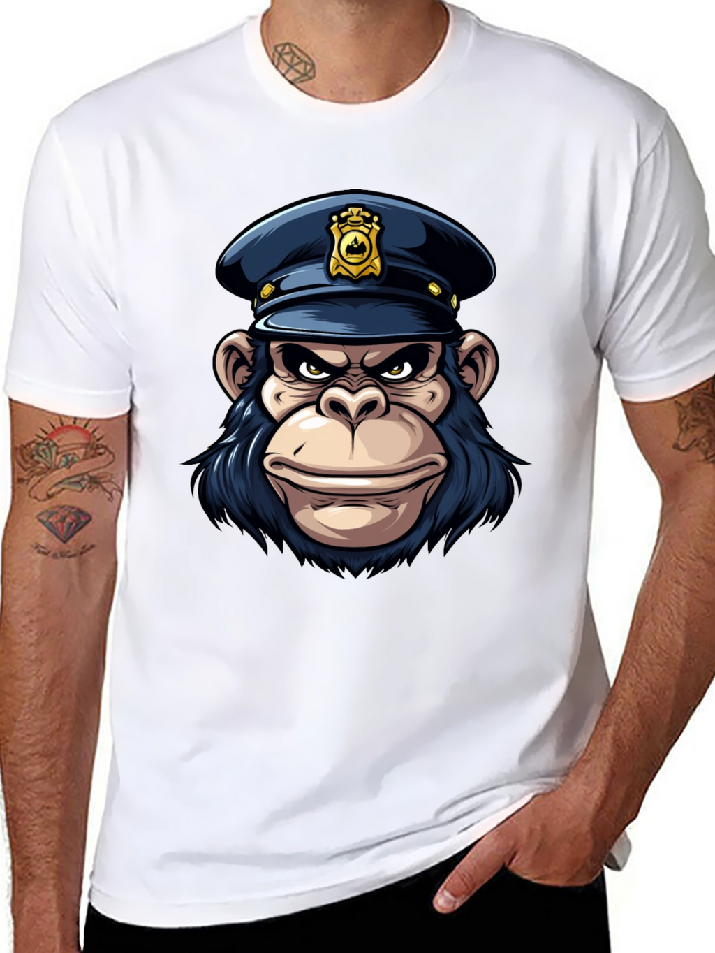 Monkey Police Cartoon Graphic T-Shirt