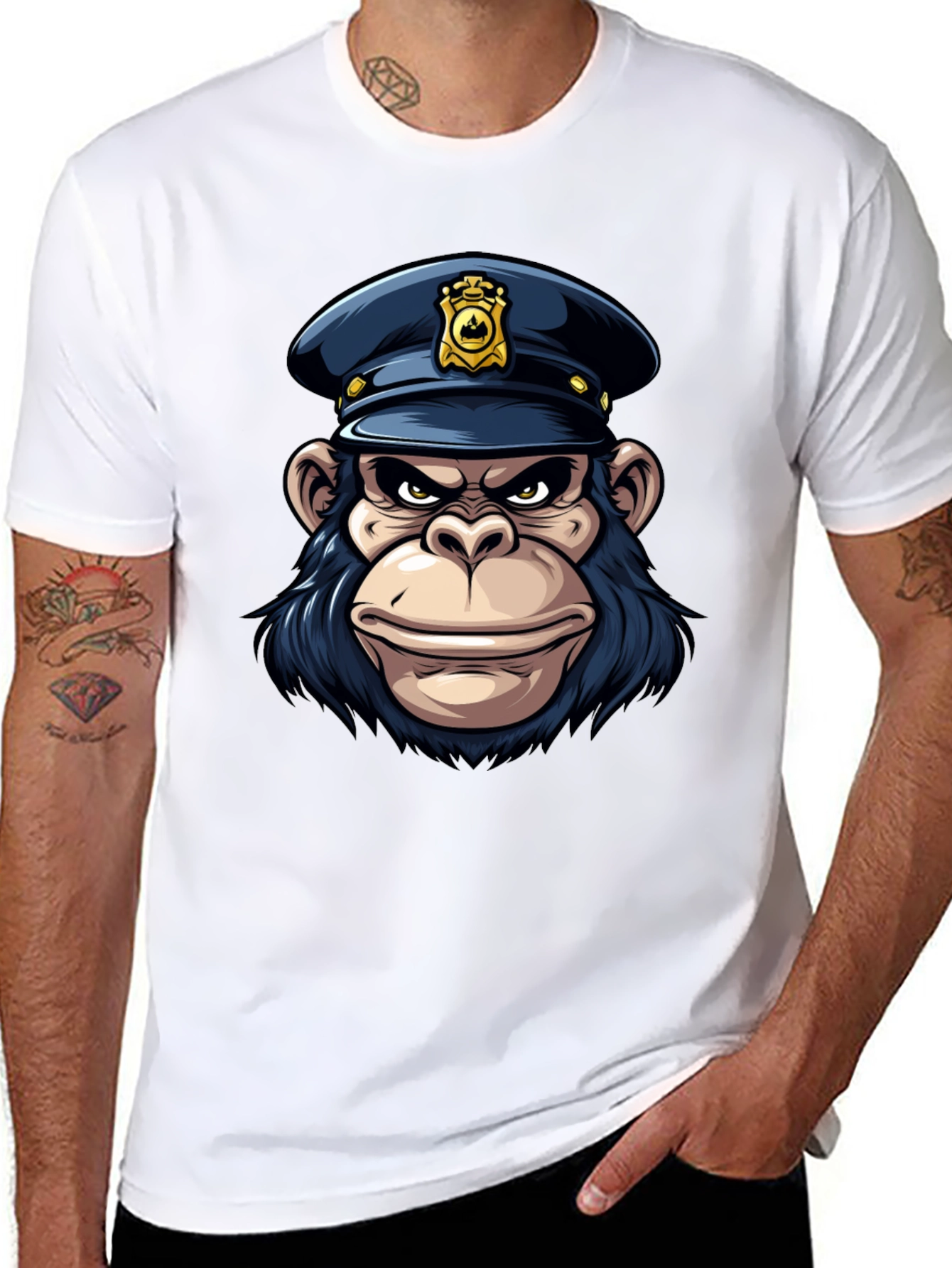 Monkey Police Cartoon Graphic T-Shirt