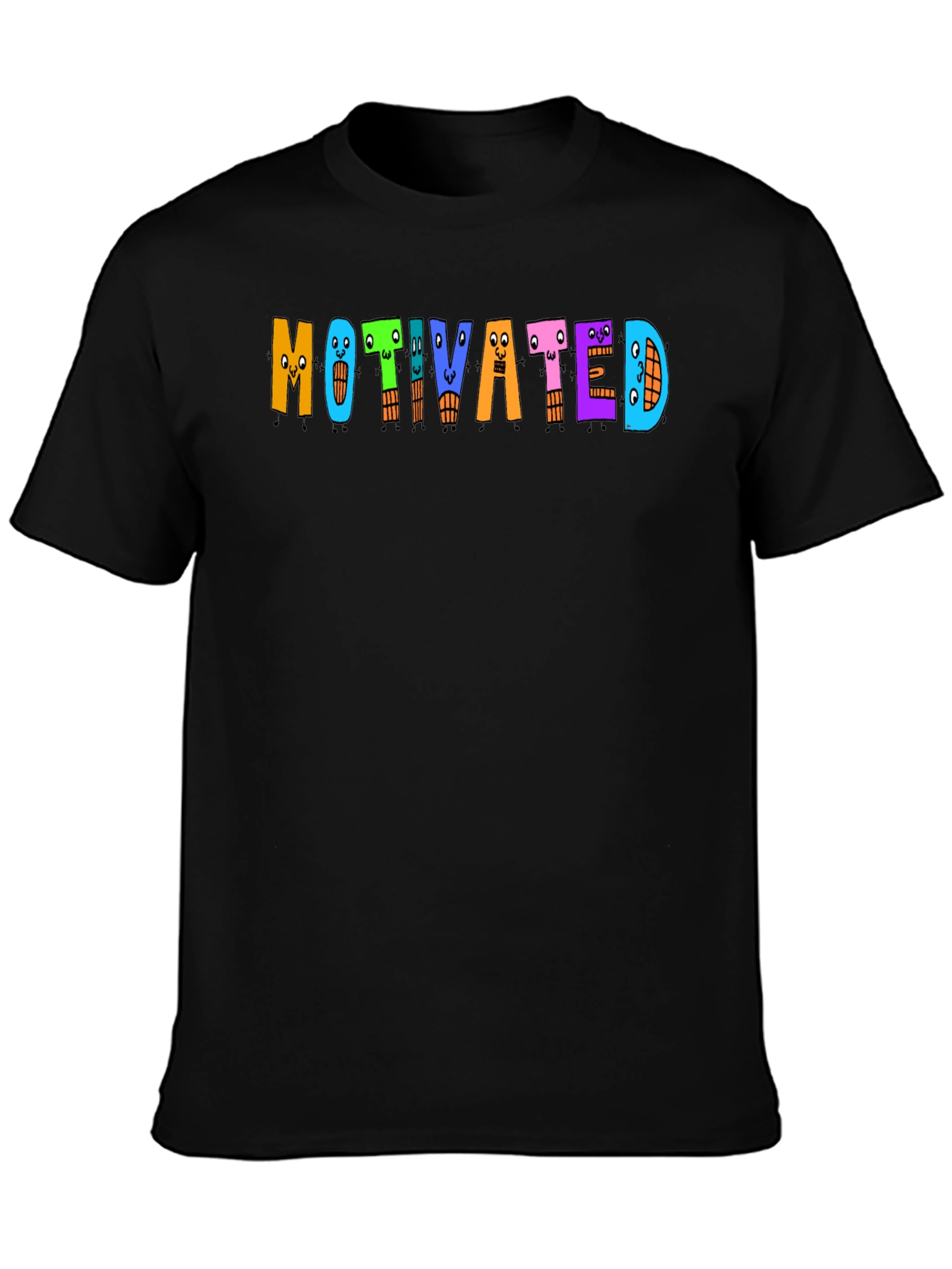 Motivated Cartoon Letter T-Shirt - Black