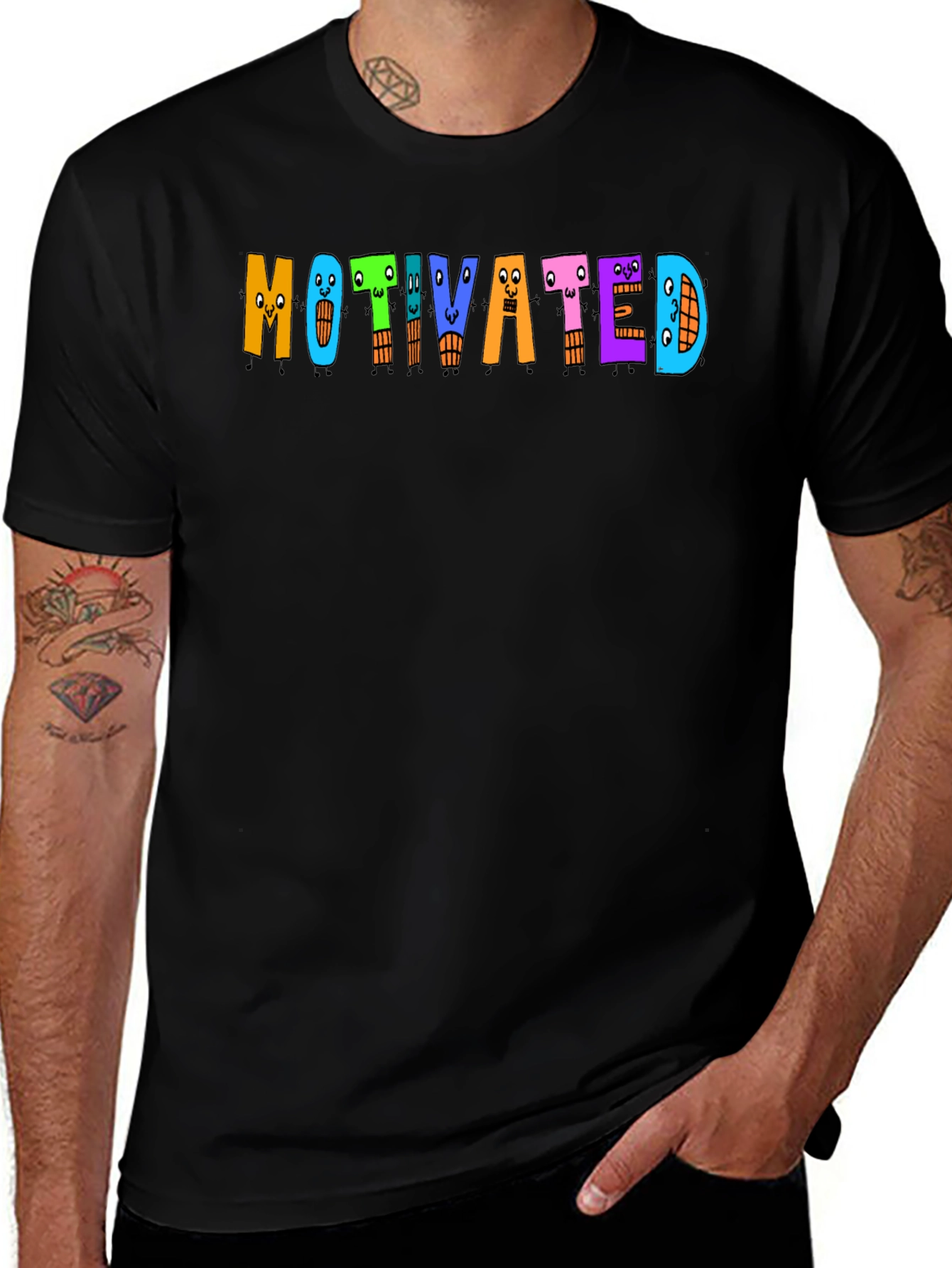 Motivated Cartoon Letter T-Shirt - Black