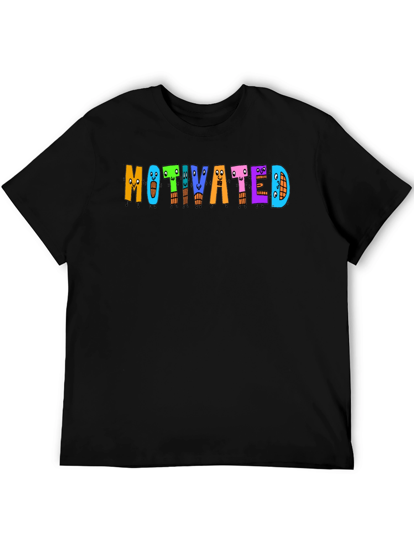 Motivated Cartoon Letter T-Shirt - Black