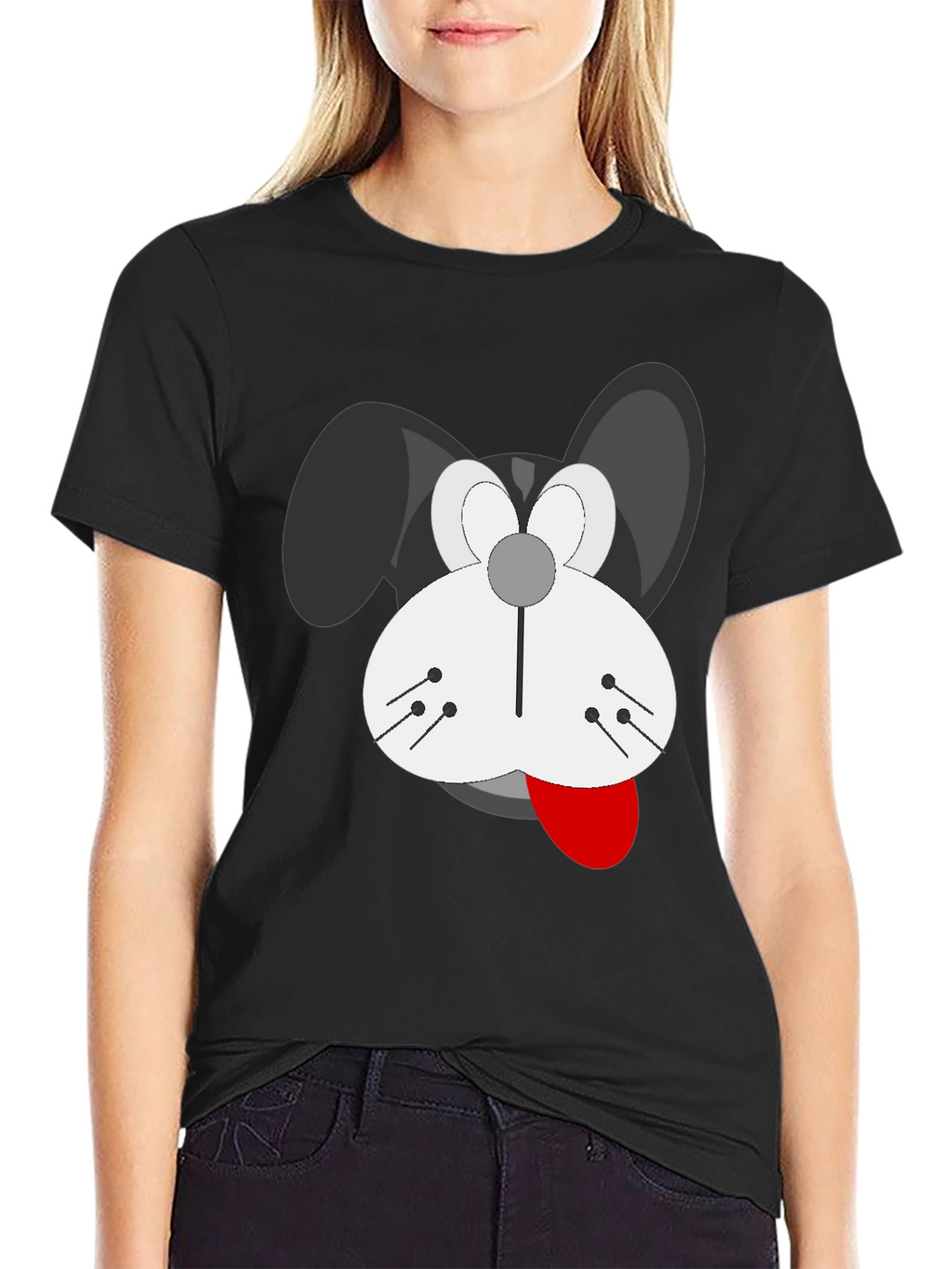 Cartoon Dog Graphic T-Shirt - Black