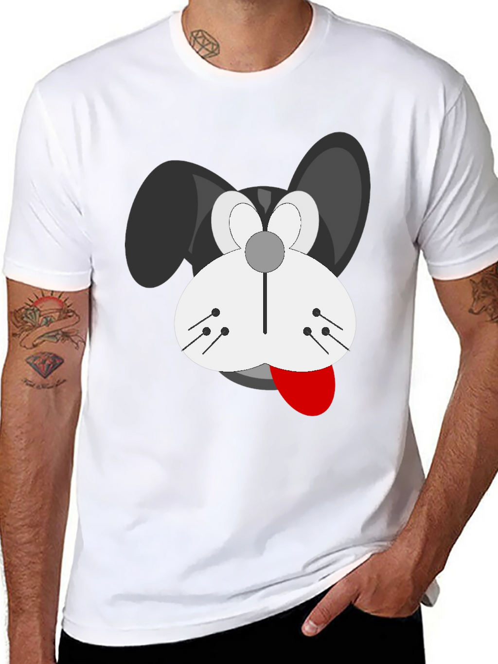 Cartoon Dog Graphic T-Shirt - Black