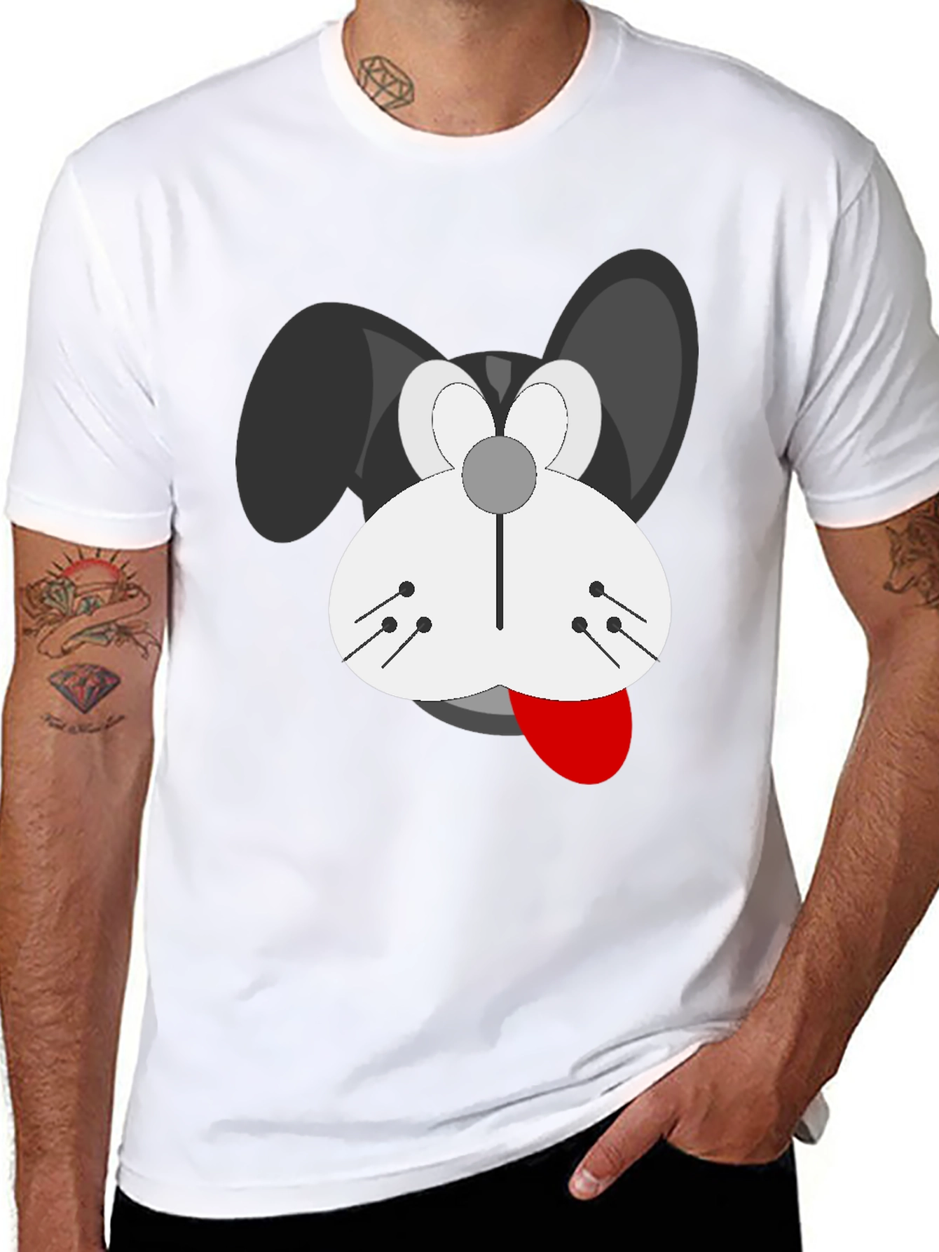 Cartoon Dog Graphic T-Shirt - Black