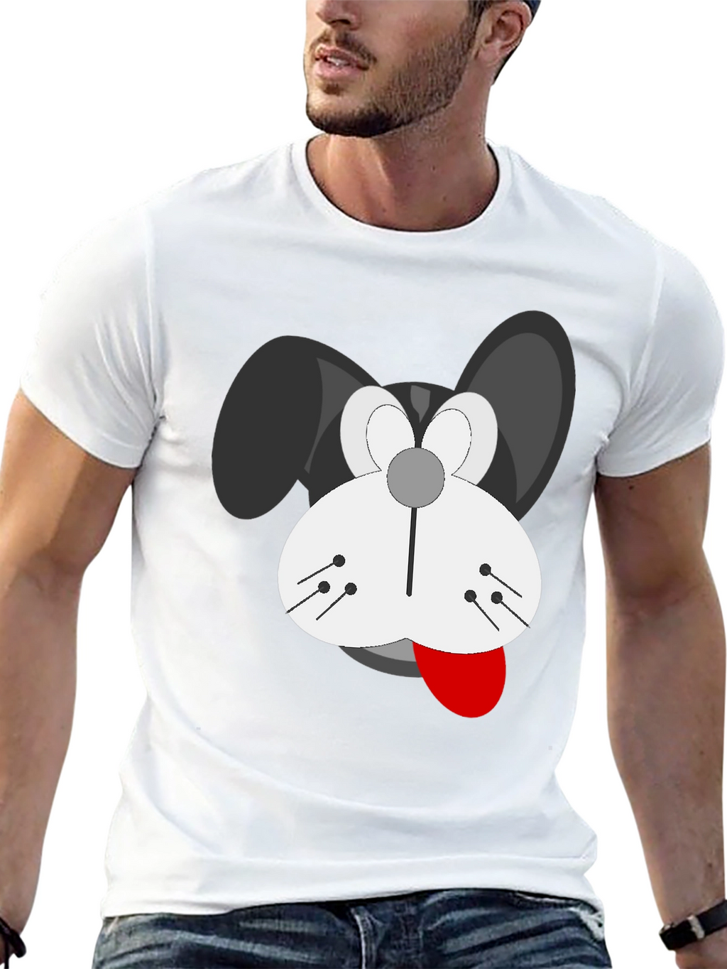 Cartoon Dog Graphic T-Shirt - Black