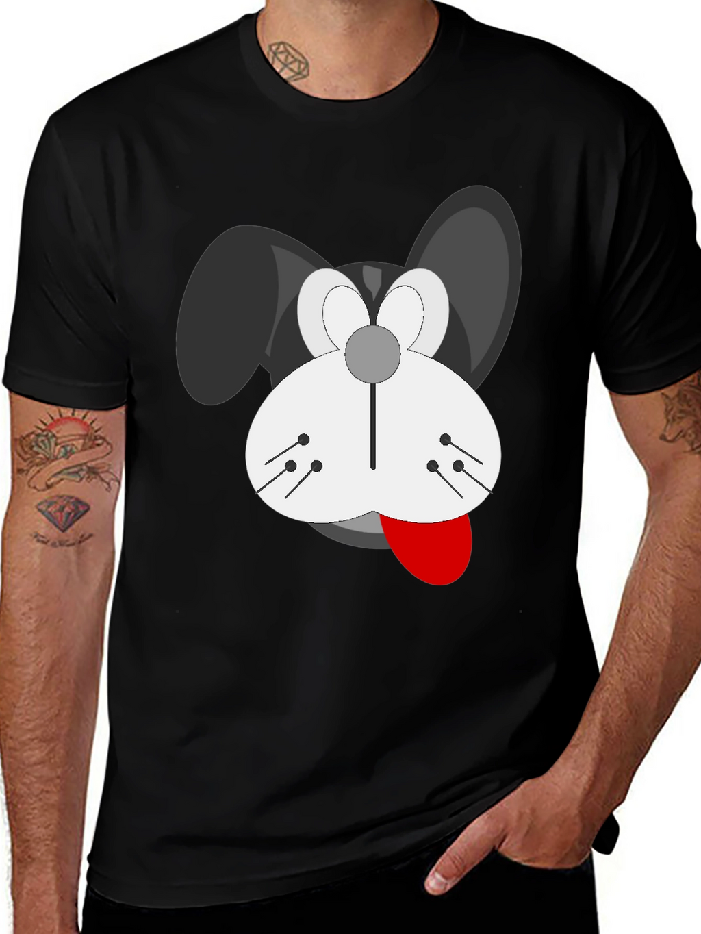 Cartoon Dog Graphic T-Shirt - Black