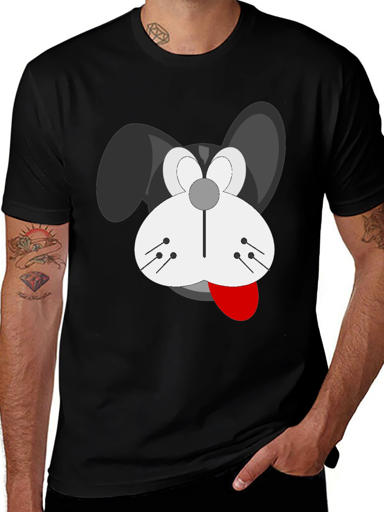 Cartoon Dog Graphic T-Shirt - Black