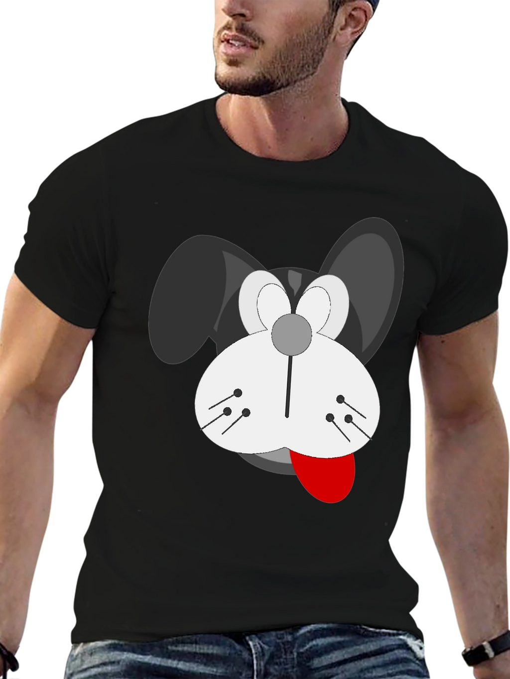 Cartoon Dog Graphic T-Shirt - Black