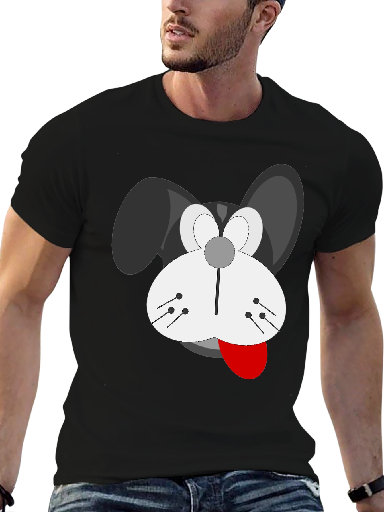 Cartoon Dog Graphic T-Shirt - Black