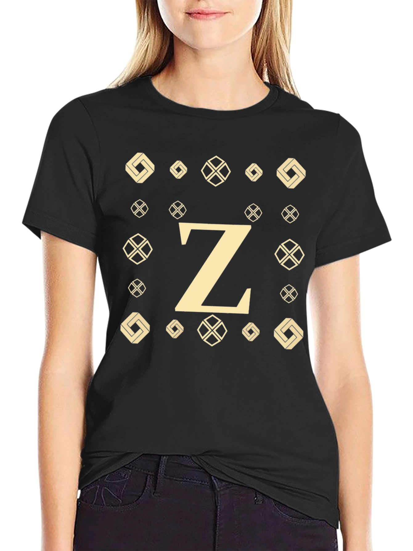 Initial Z Patterned Graphic Tee - Black