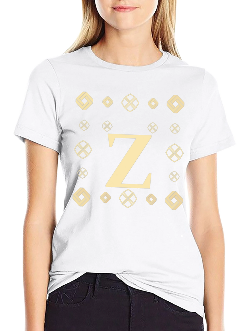 Initial Z Patterned Graphic Tee - Black