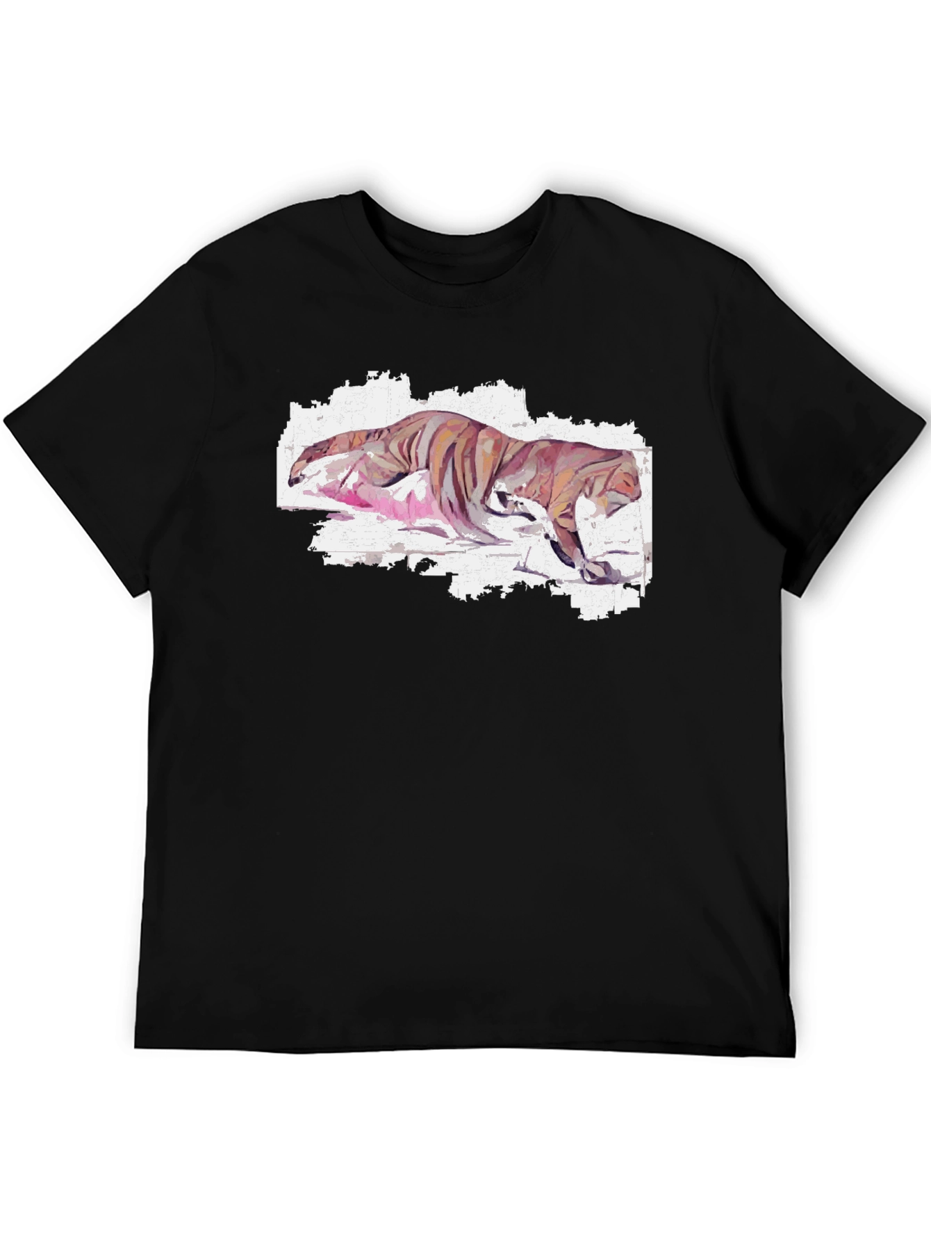Watercolor Tiger Graphic Tee - Black Cotton Comfort