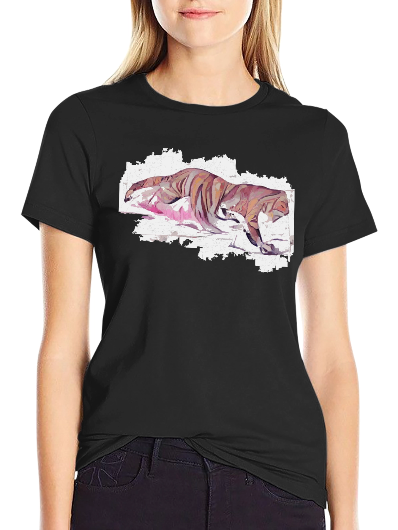 Watercolor Tiger Graphic Tee - Black Cotton Comfort