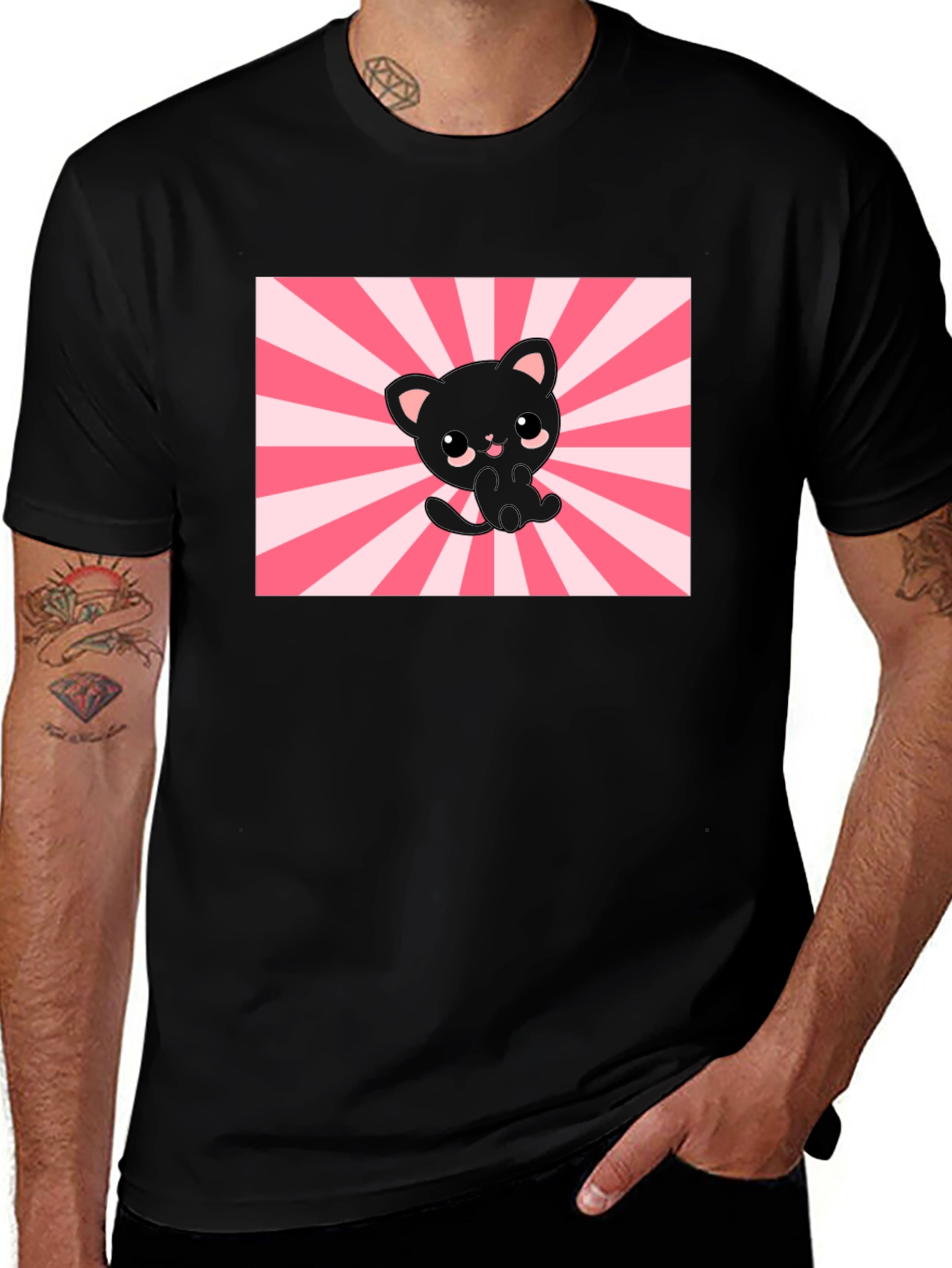 Cute Kawaii Cat T-Shirt - Black
