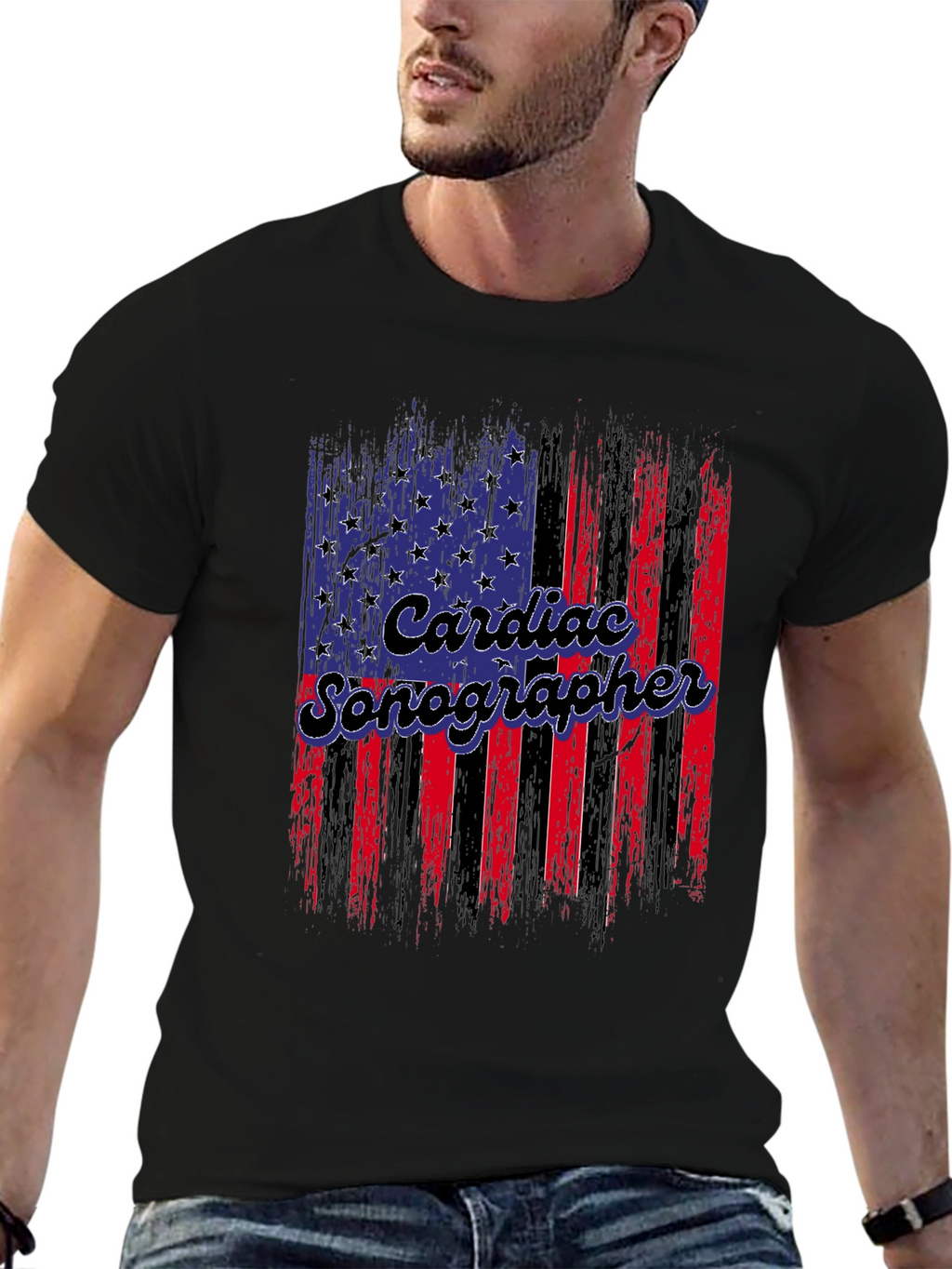 Cardiac Sonographer American Flag T-Shirt