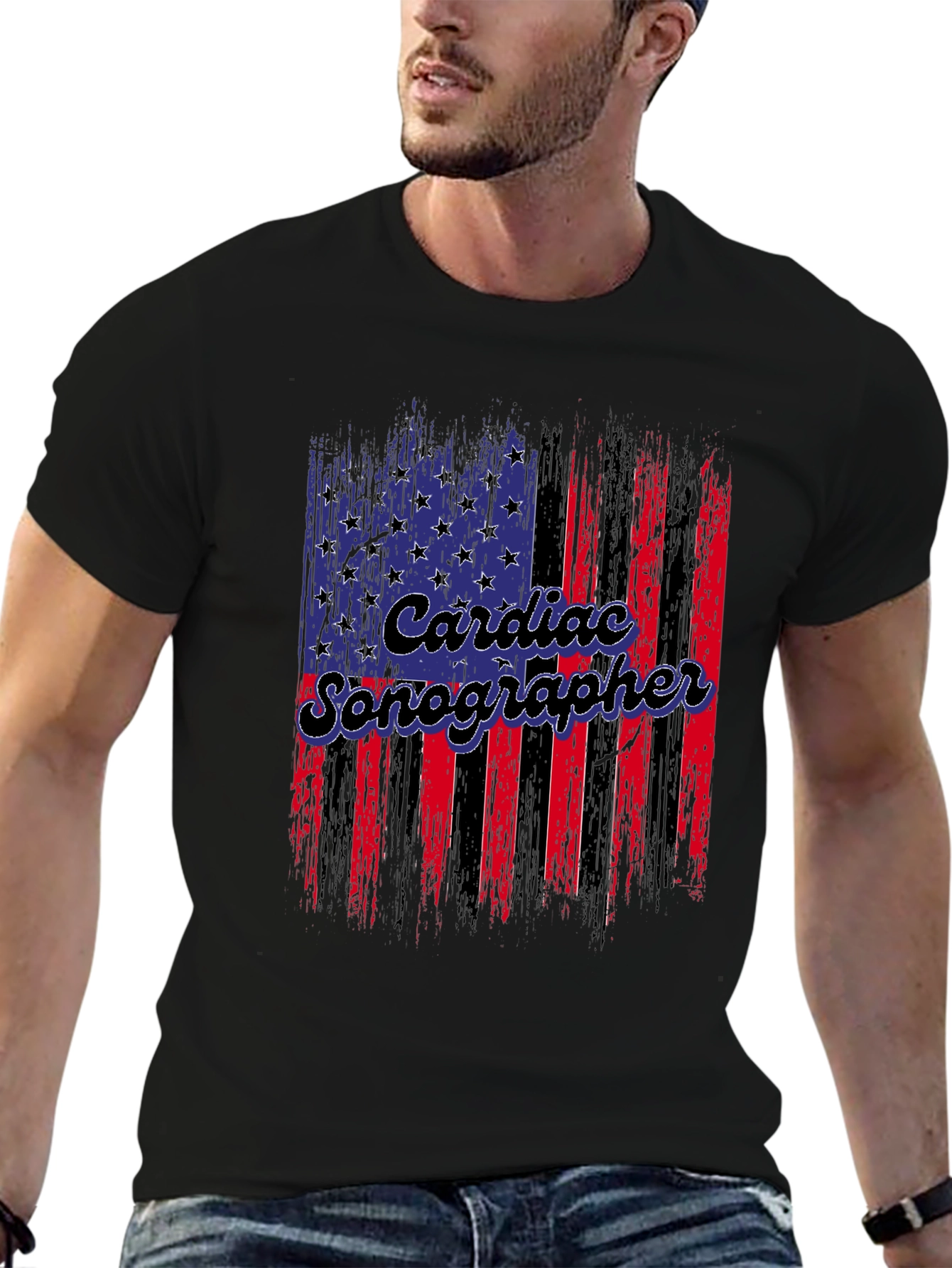 Cardiac Sonographer American Flag T-Shirt