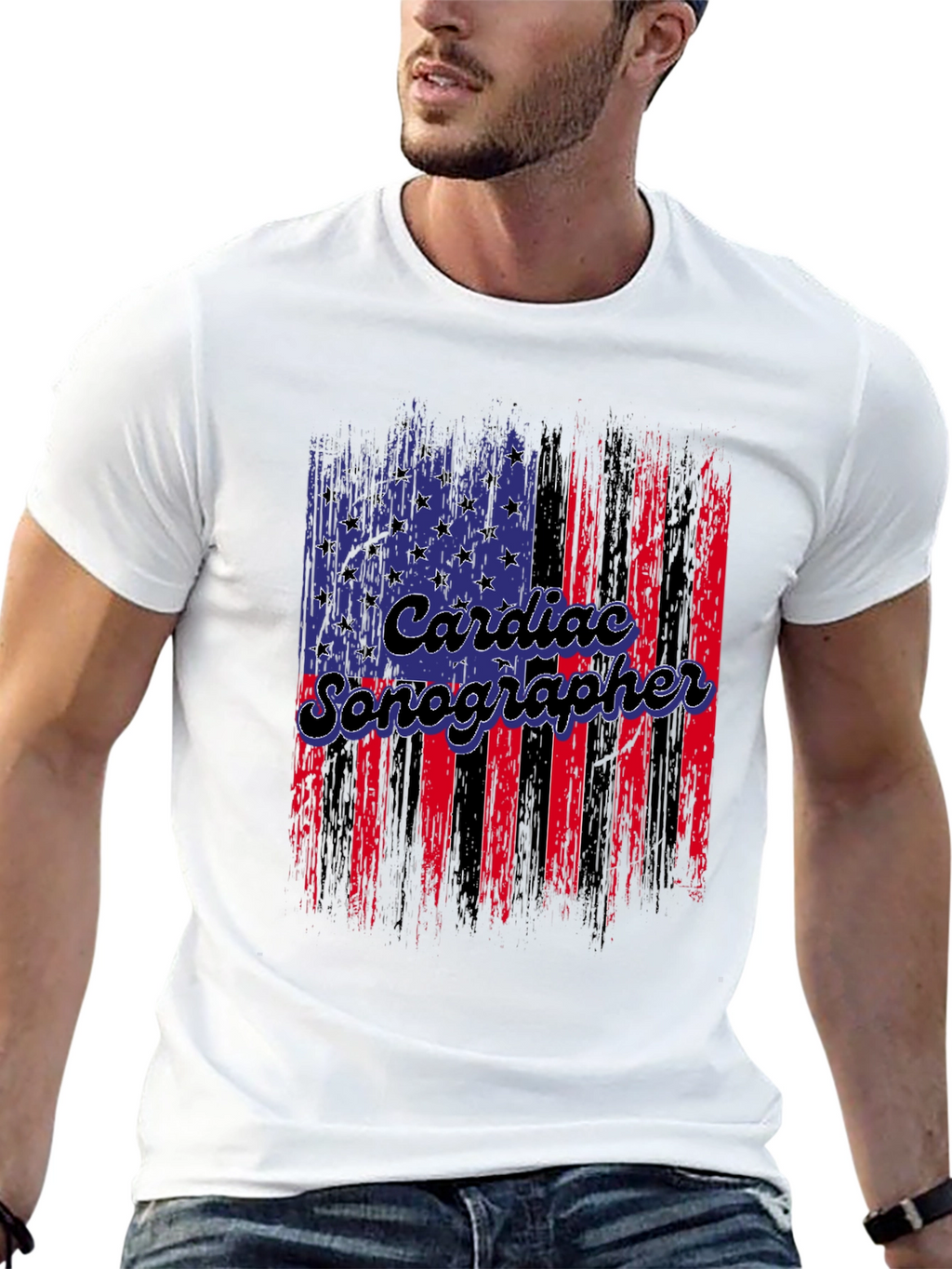Cardiac Sonographer American Flag T-Shirt