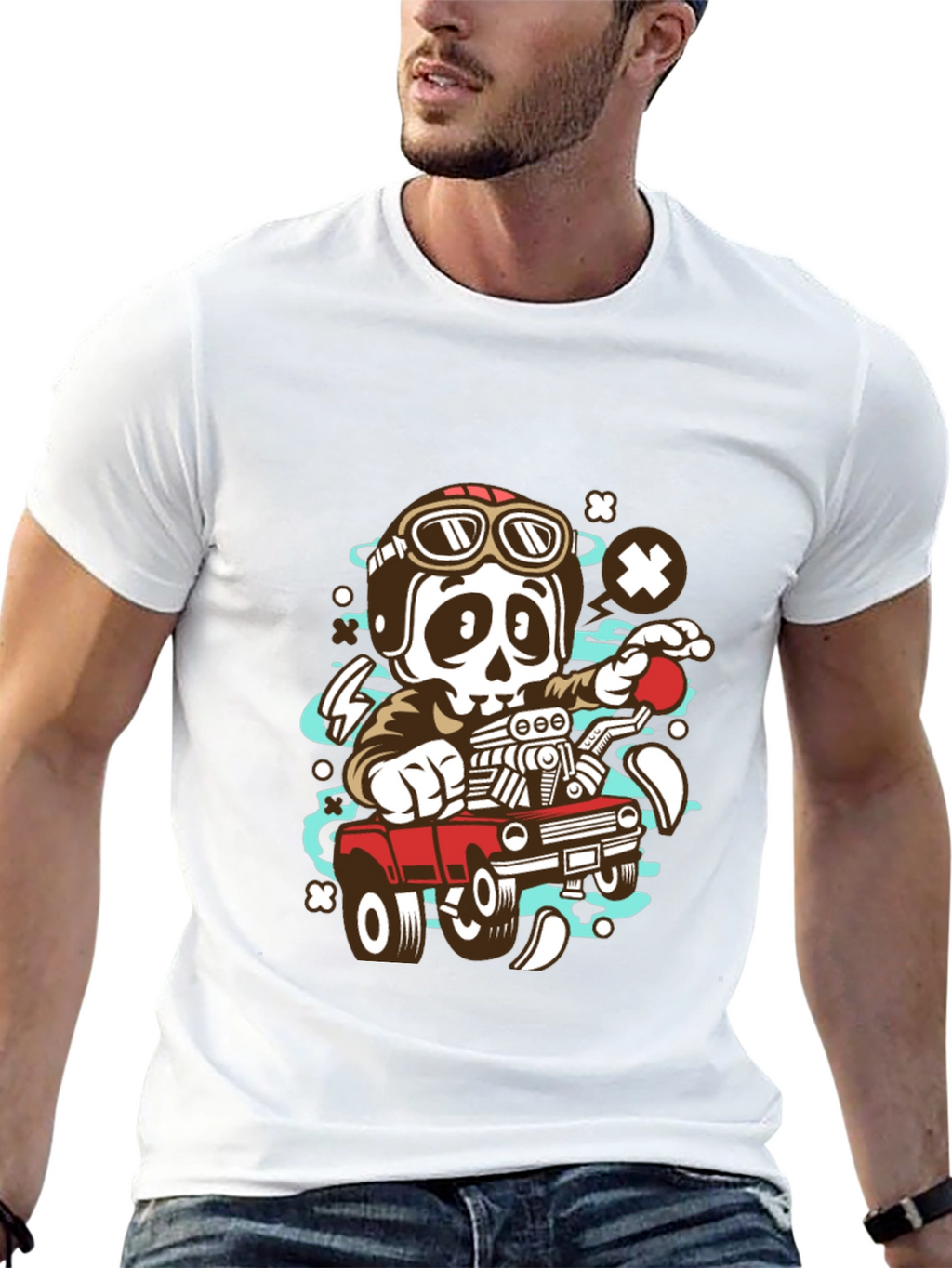 Cool Skeleton Driver Graphic T-Shirt