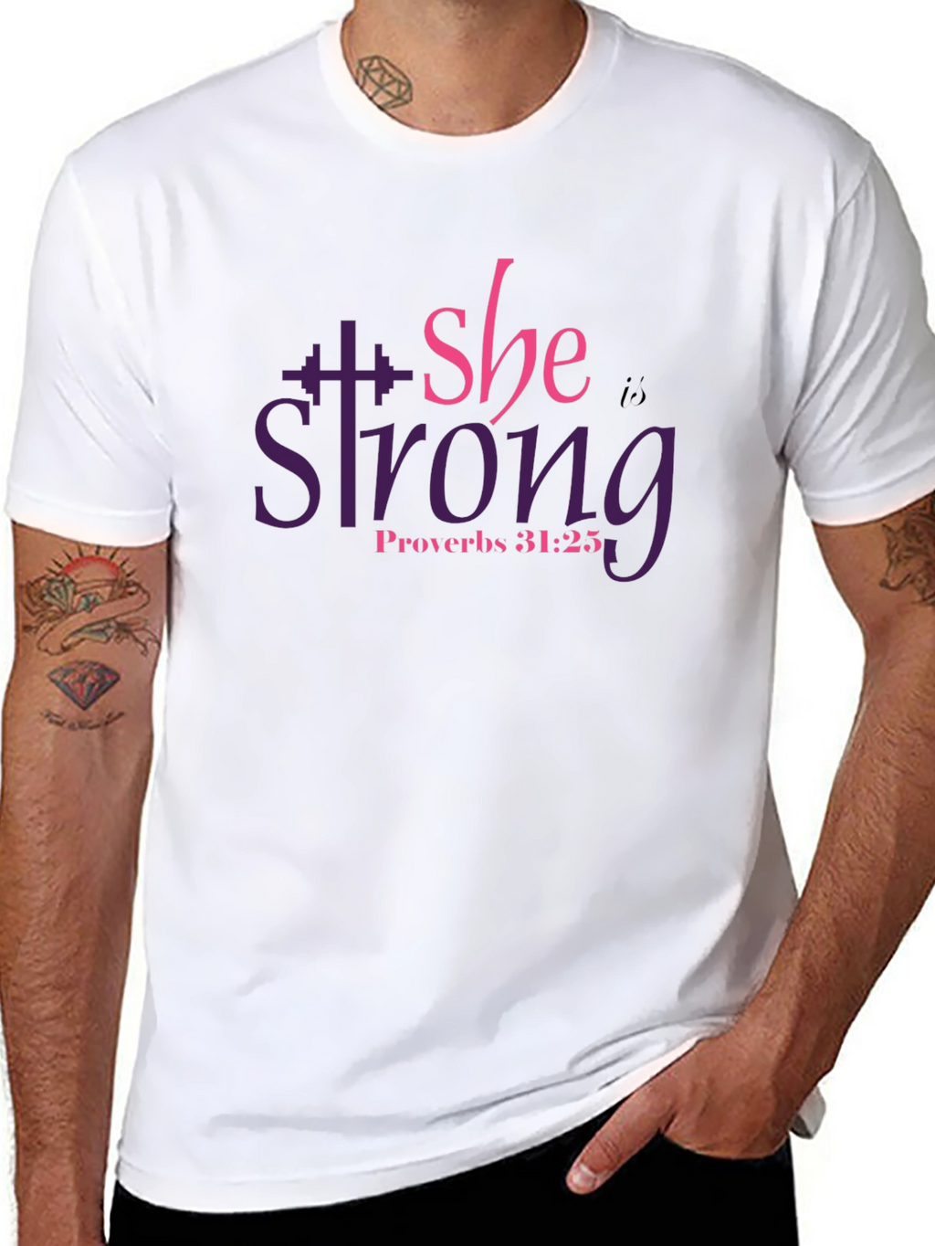 She Is Strong T-Shirt: Proverbs 31:25 Fitness Tee