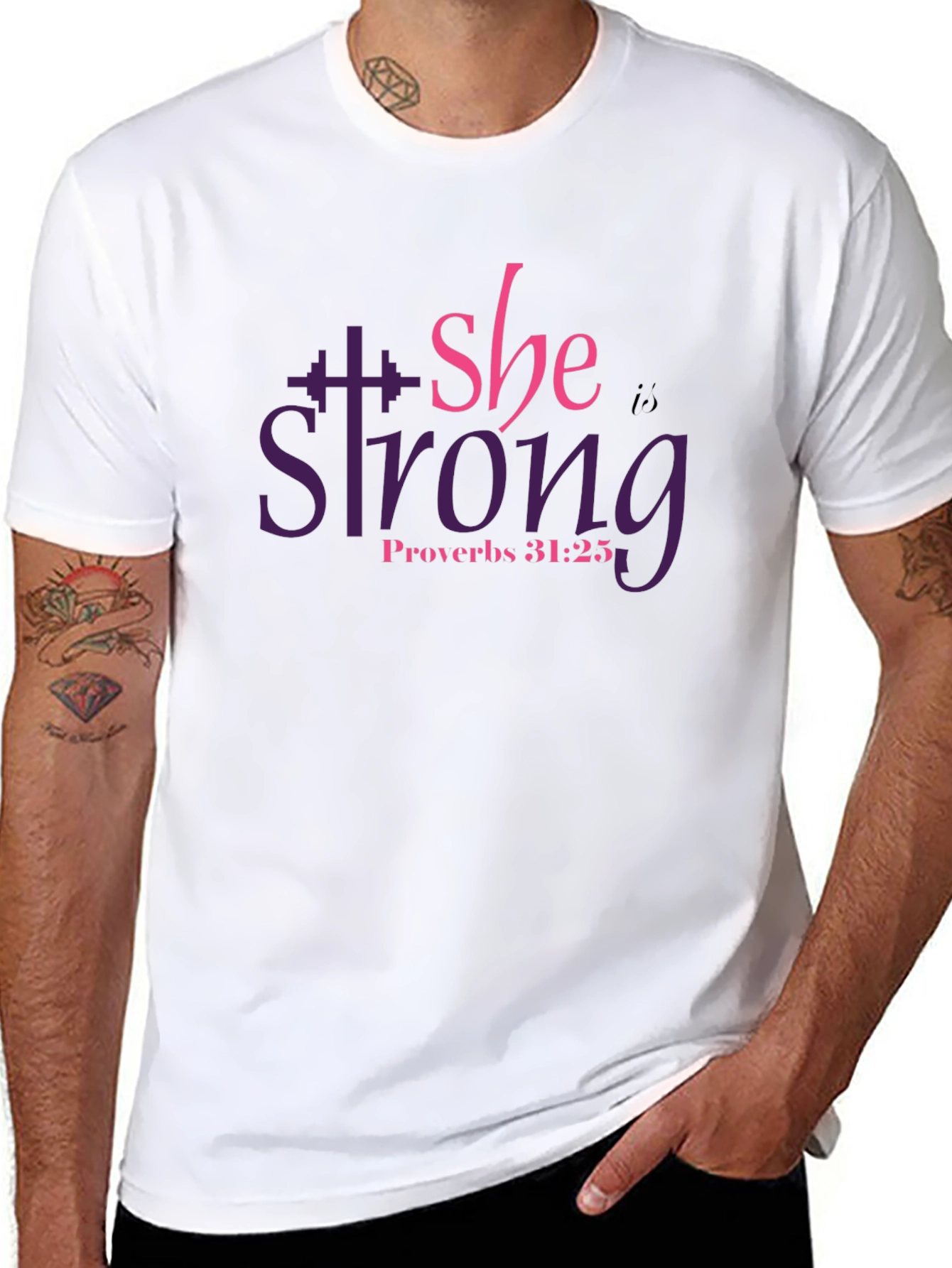She Is Strong T-Shirt: Proverbs 31:25 Fitness Tee